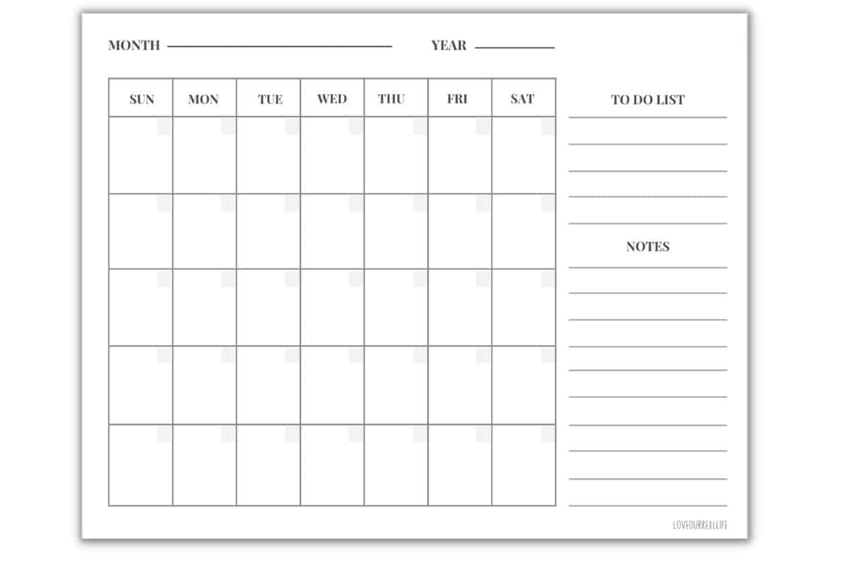 Blank Calender Printable Sheet