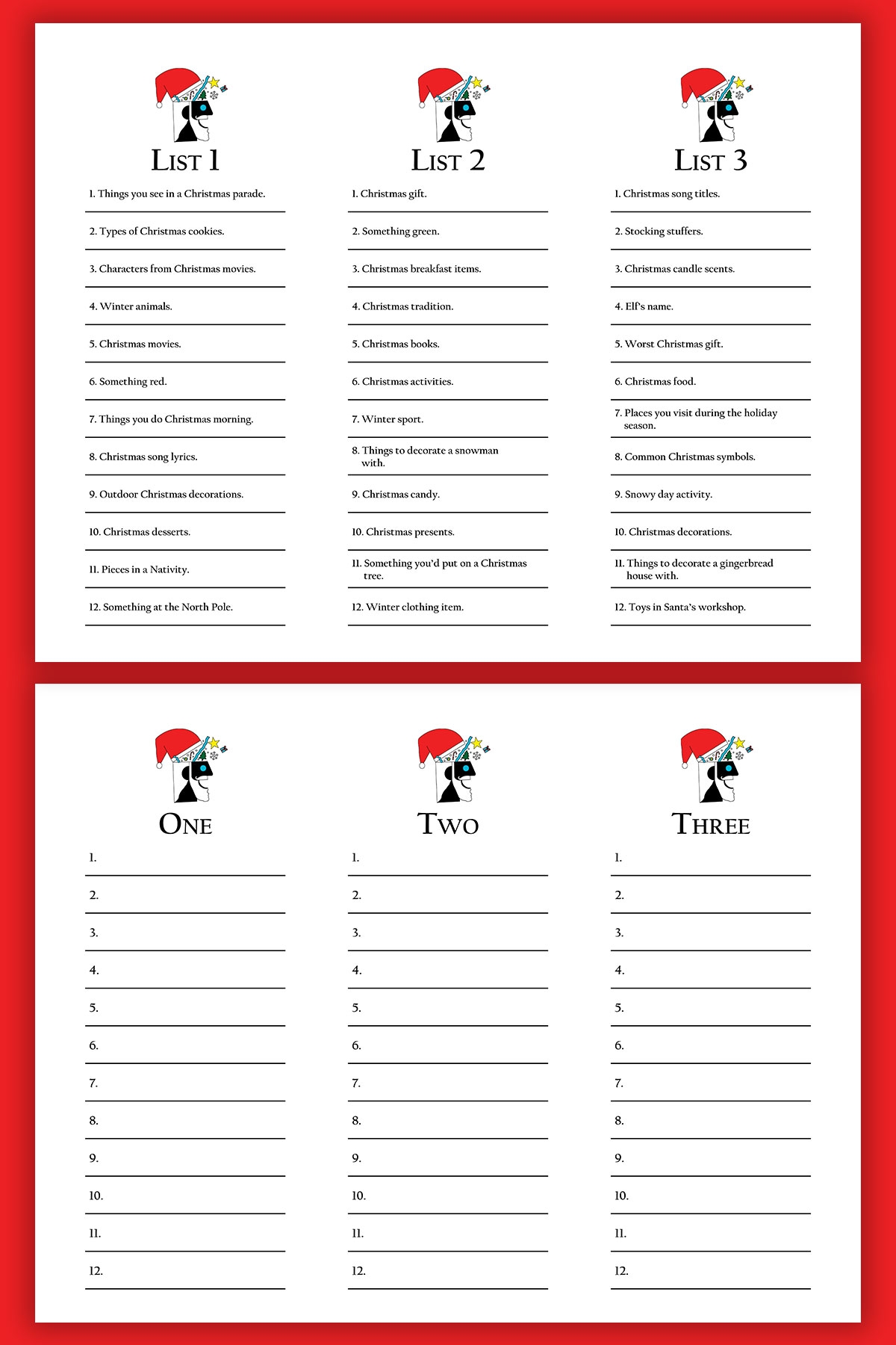 Free Printable Holiday Scattergories Lists
