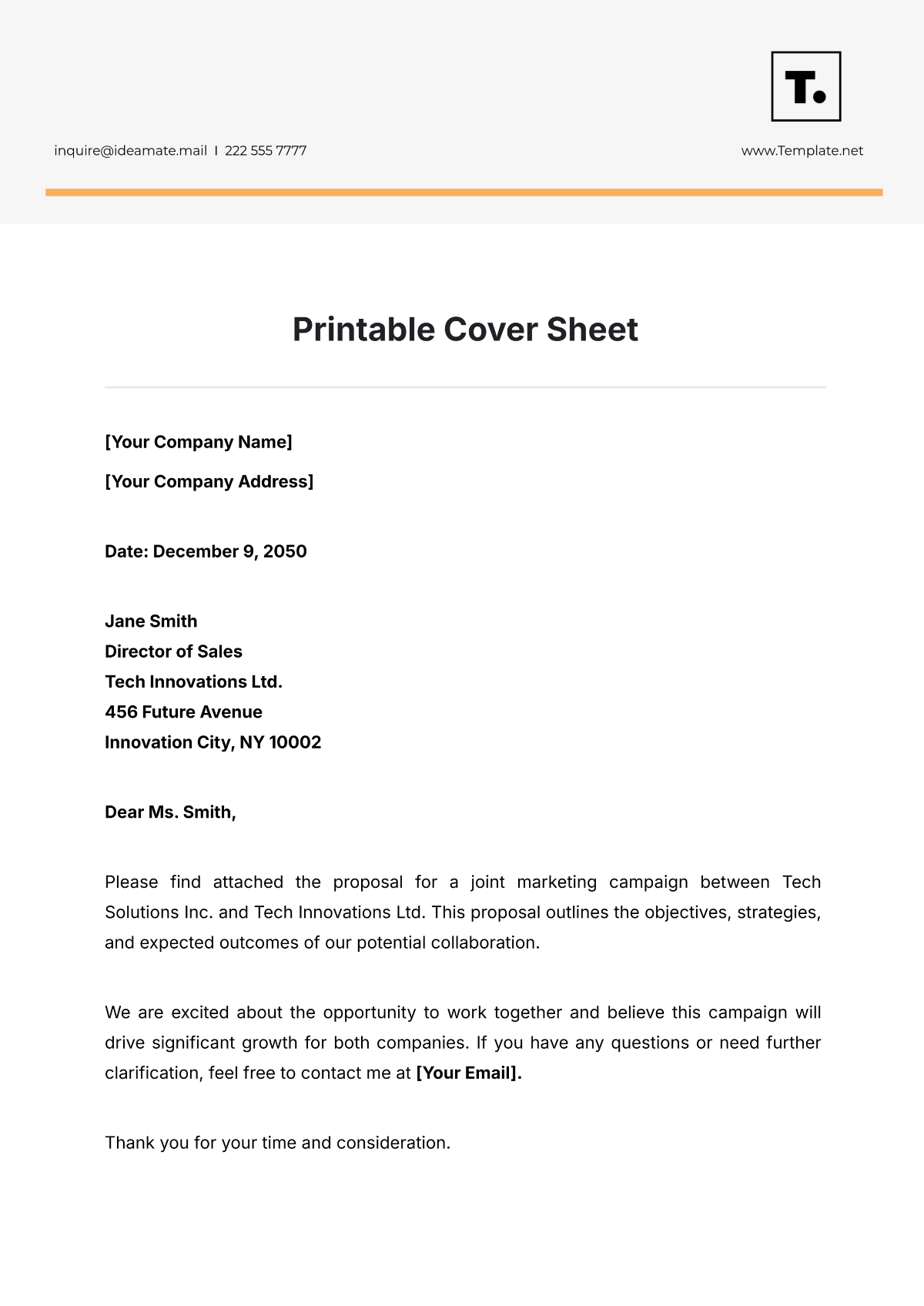 Printable Cover Sheet Presentation Template