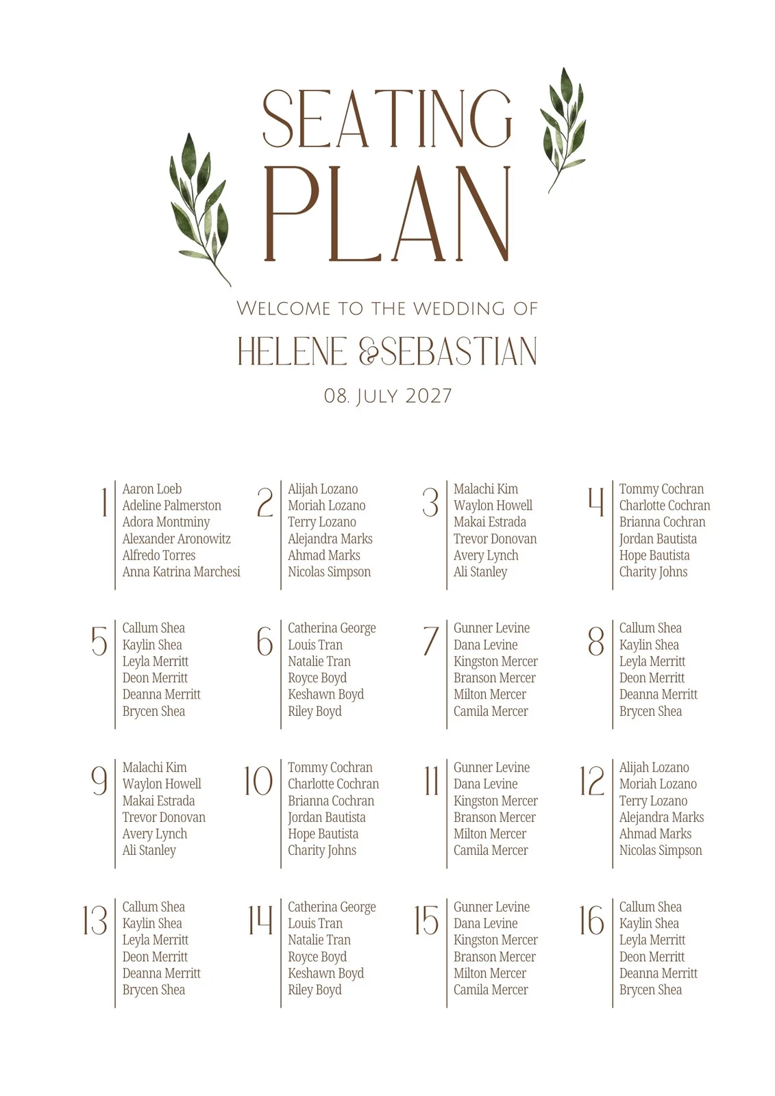 Free Printable Poster For Seating Chart