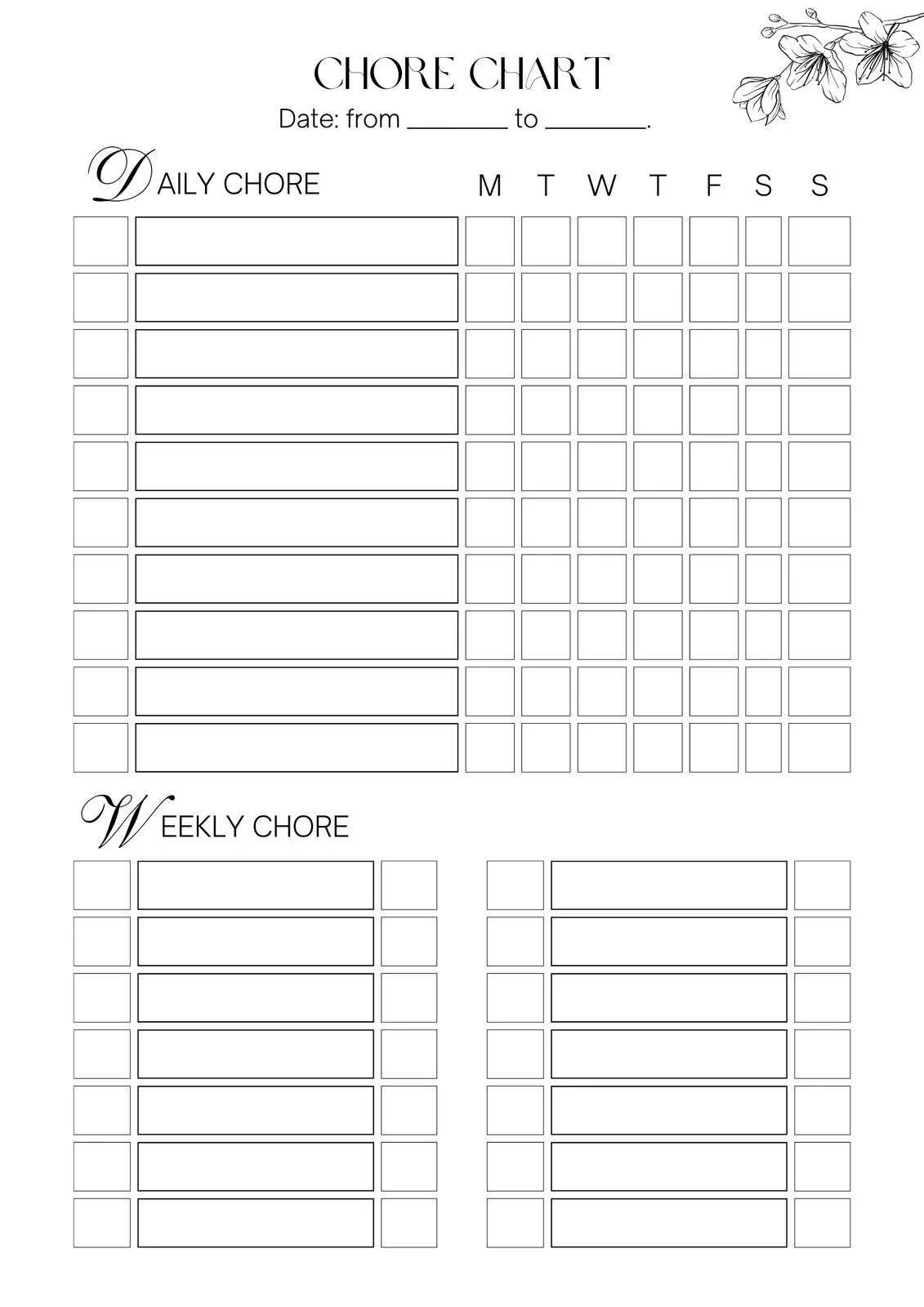 Free Adult Household Chore Chart Printable