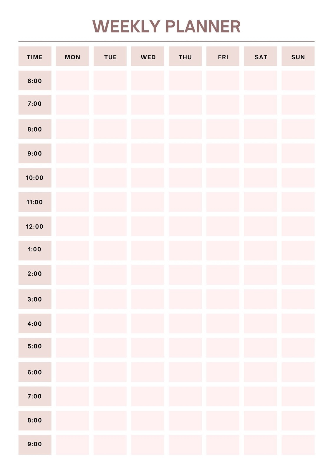 24 Hr Time Planner Printable