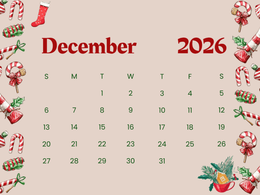 Free December 2026 Calendar With Christmas Decor Template To Edit Online