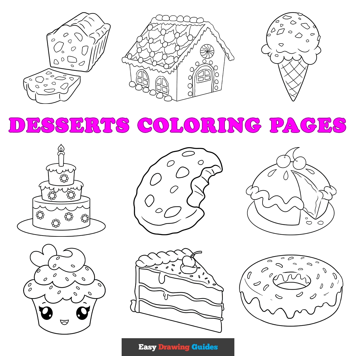 Printable Cartoon Desserts Color Sheets