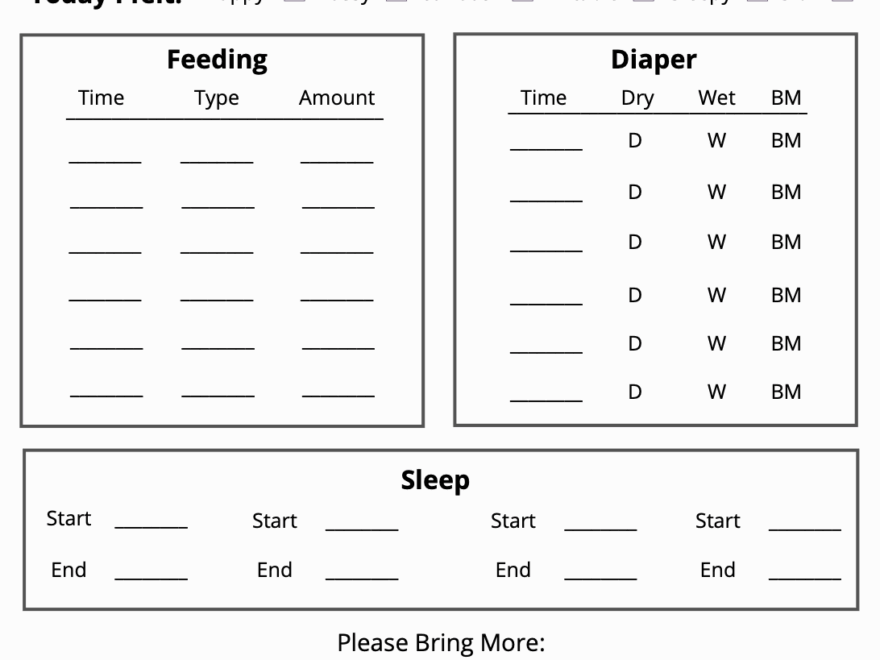 Free Downloadable Infant Daily Report Template For Childcare Centers