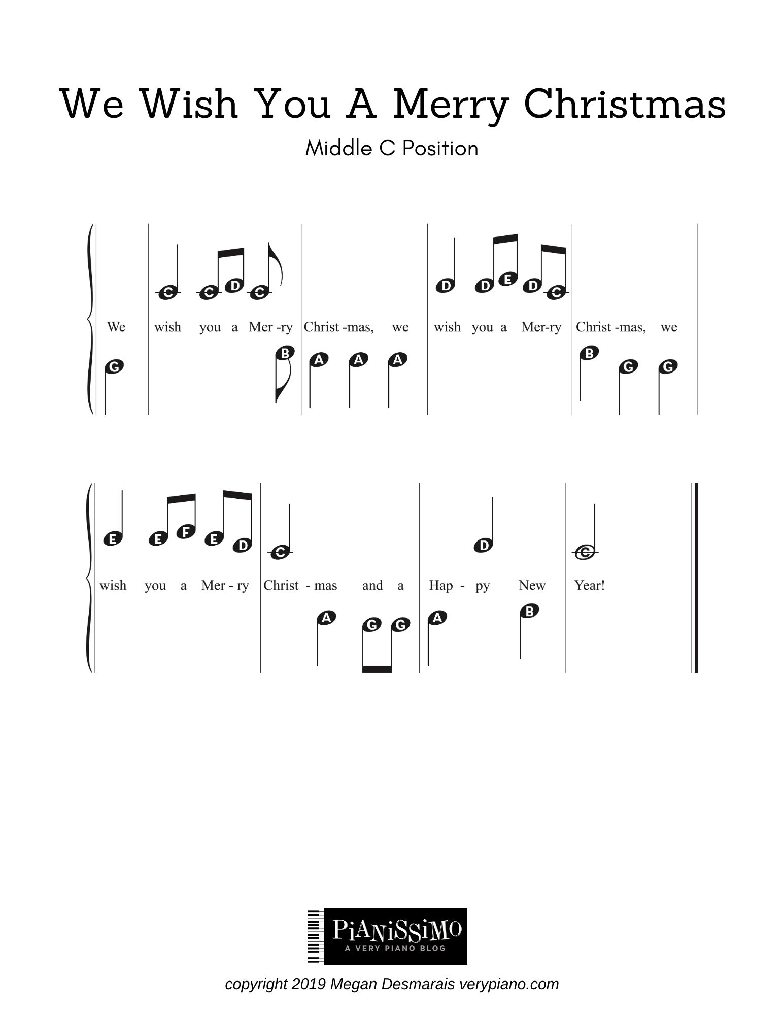 Free Easy Piano Sheet Music We Wish You A Merry Christmas Very Piano