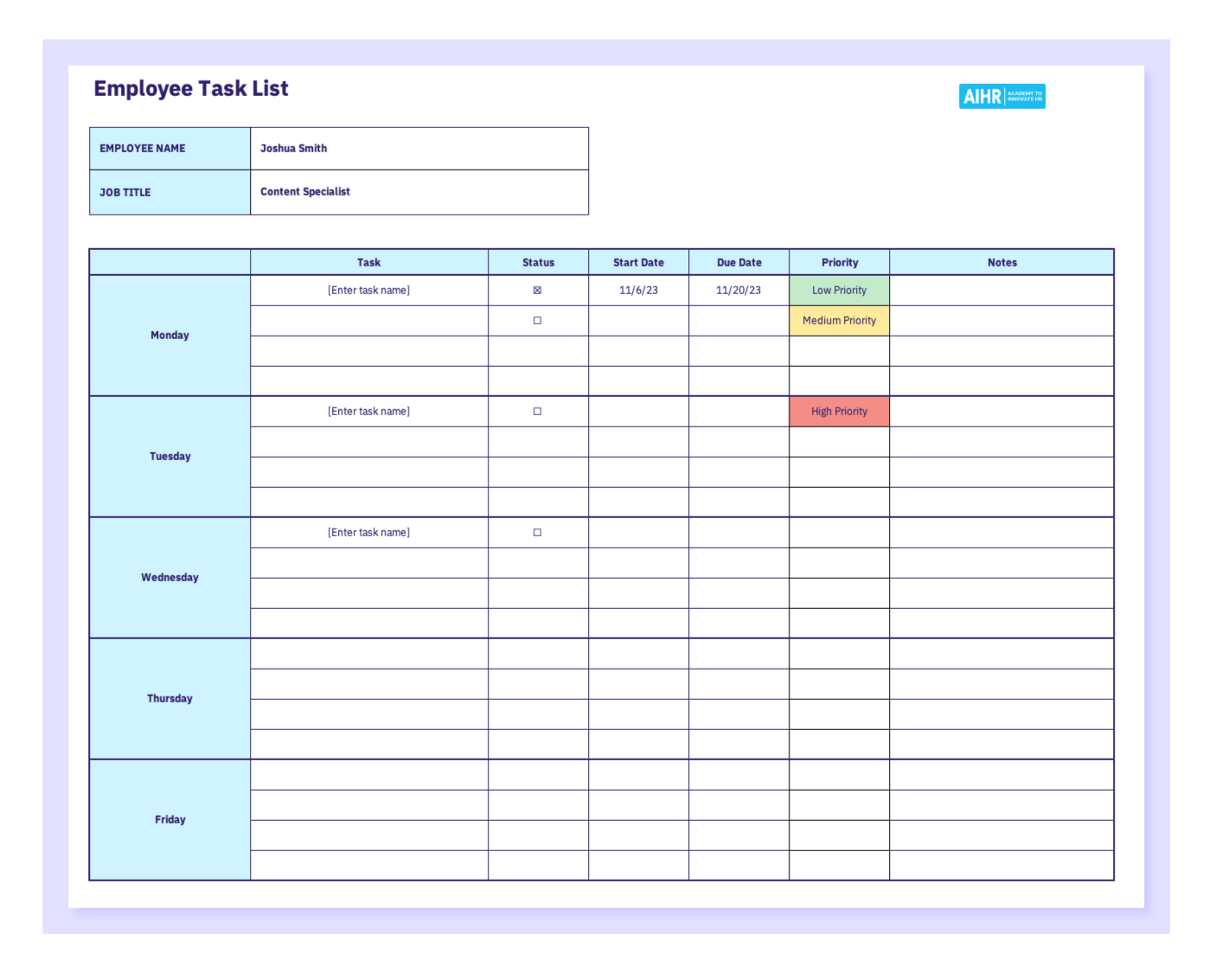 Free Employee Task List Templates And Actionable Guide For 2025 AIHR