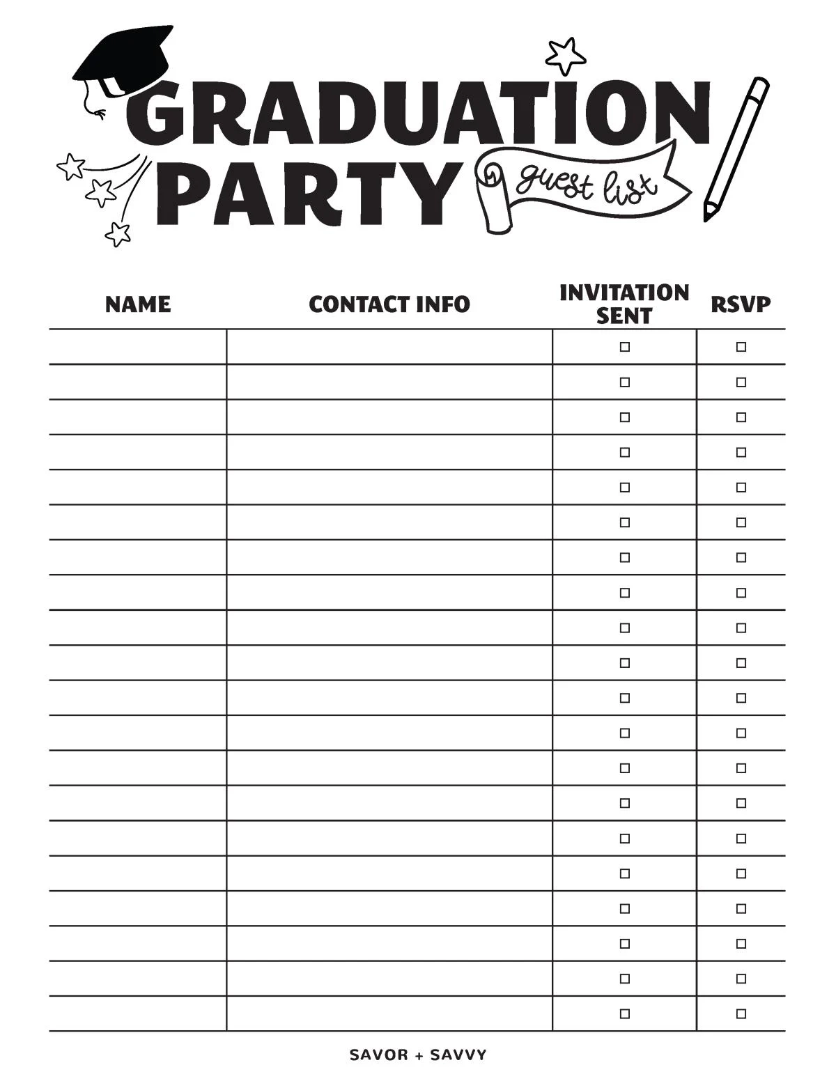 Free Printable Graduation Guest List