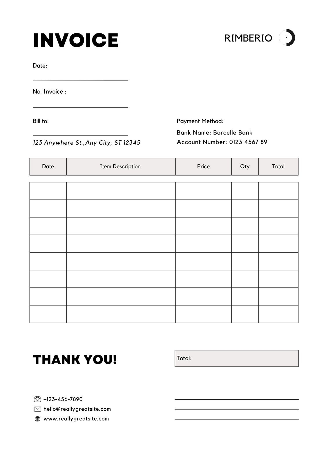 Free Online Printable Invoice Sheet