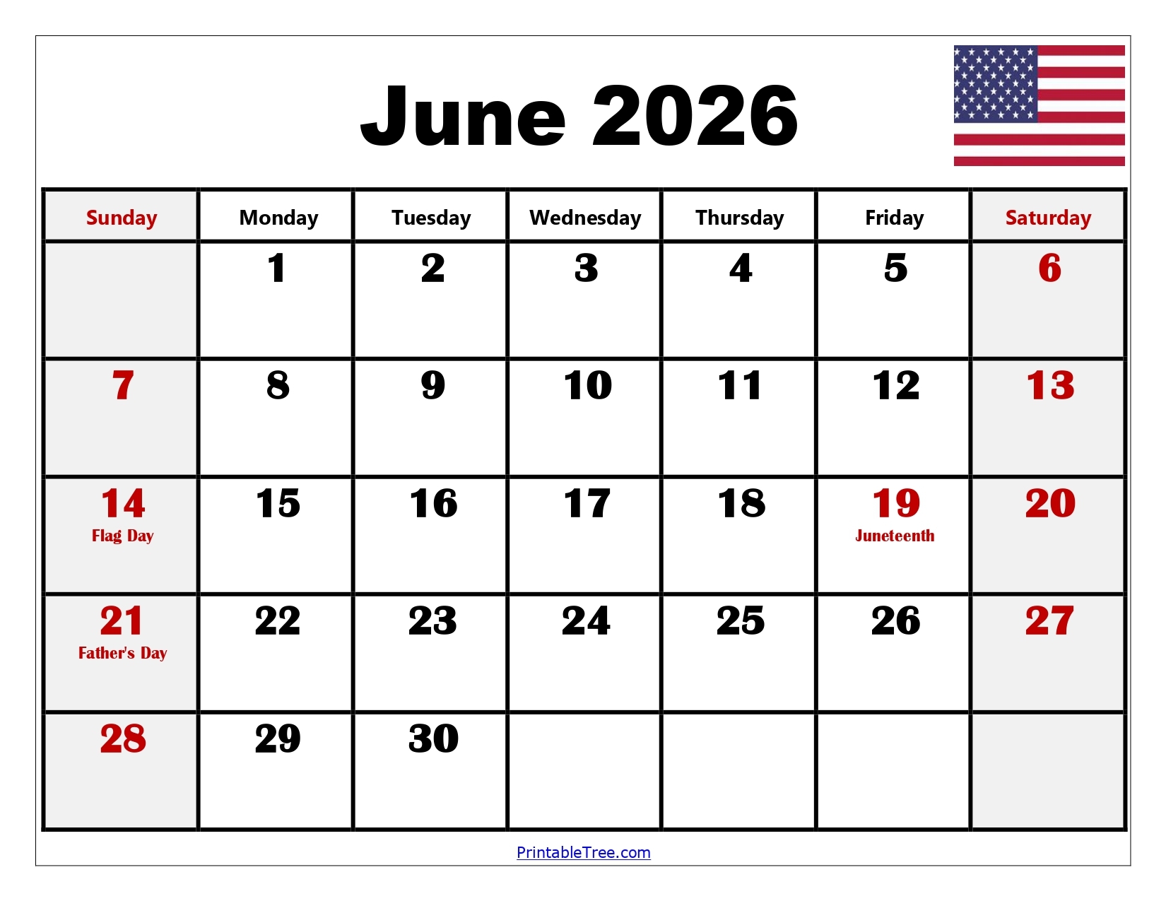 Planner Printable Calendar June 2026
