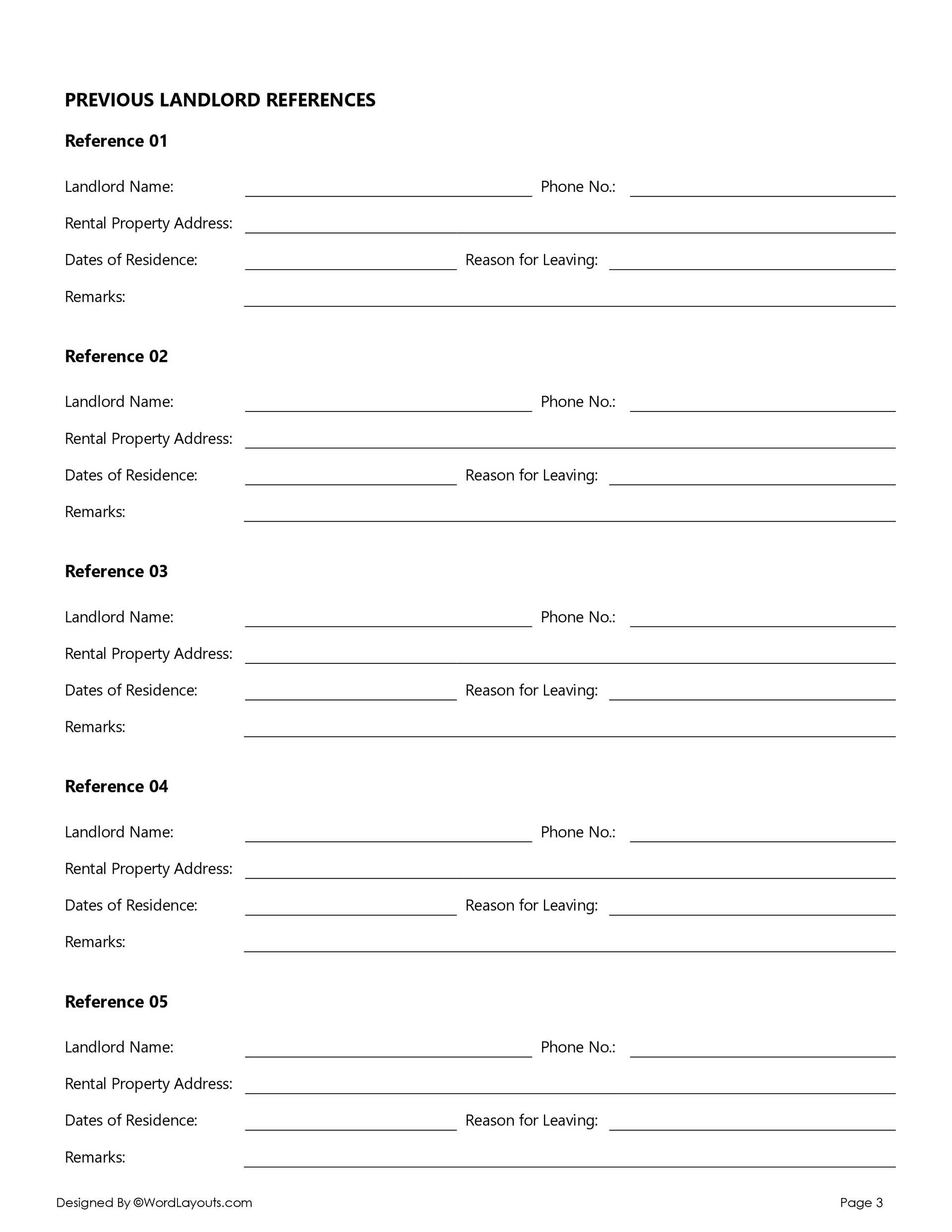 Free Landlord Reference List Template Word GDocs