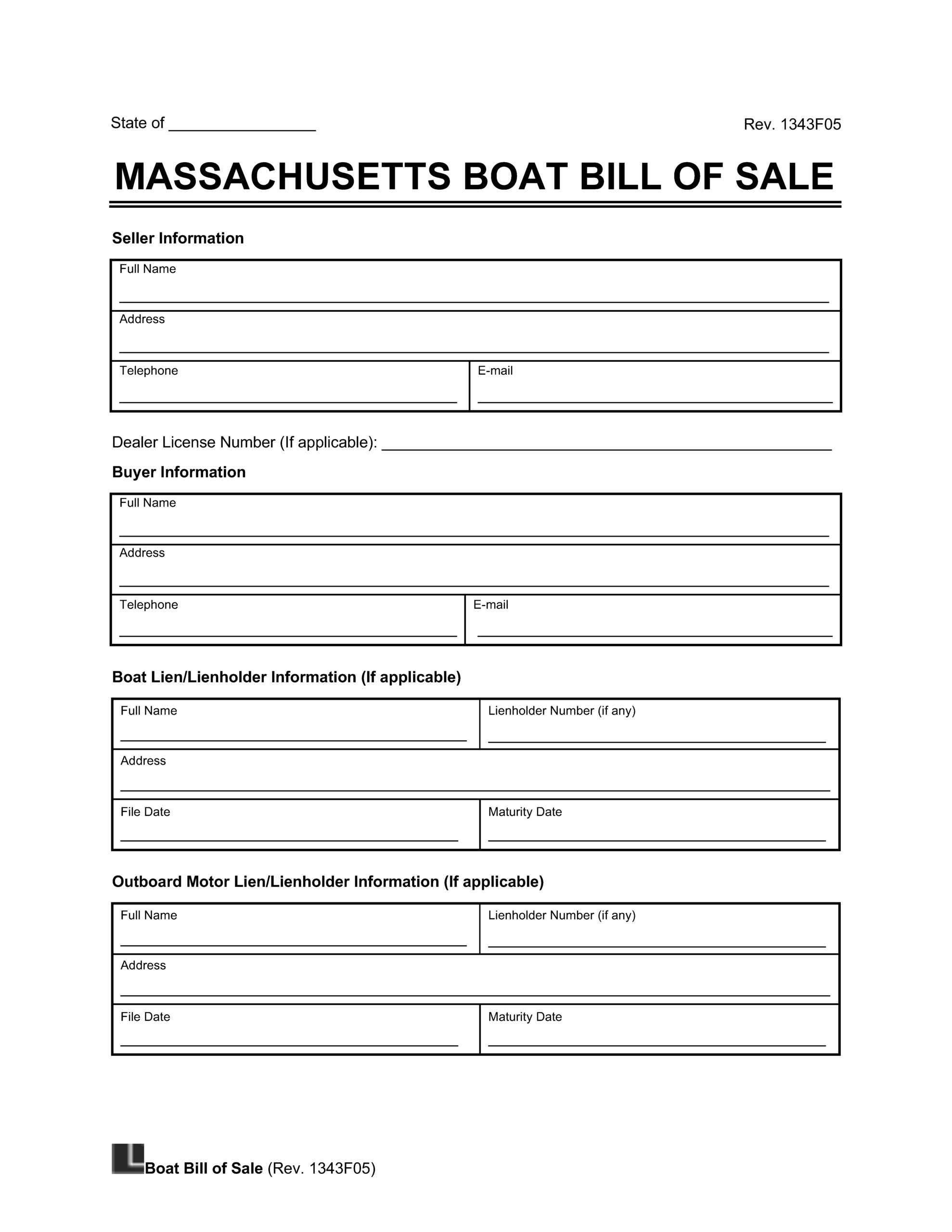 Free Massachusetts Boat Bill Of Sale Template PDF Word