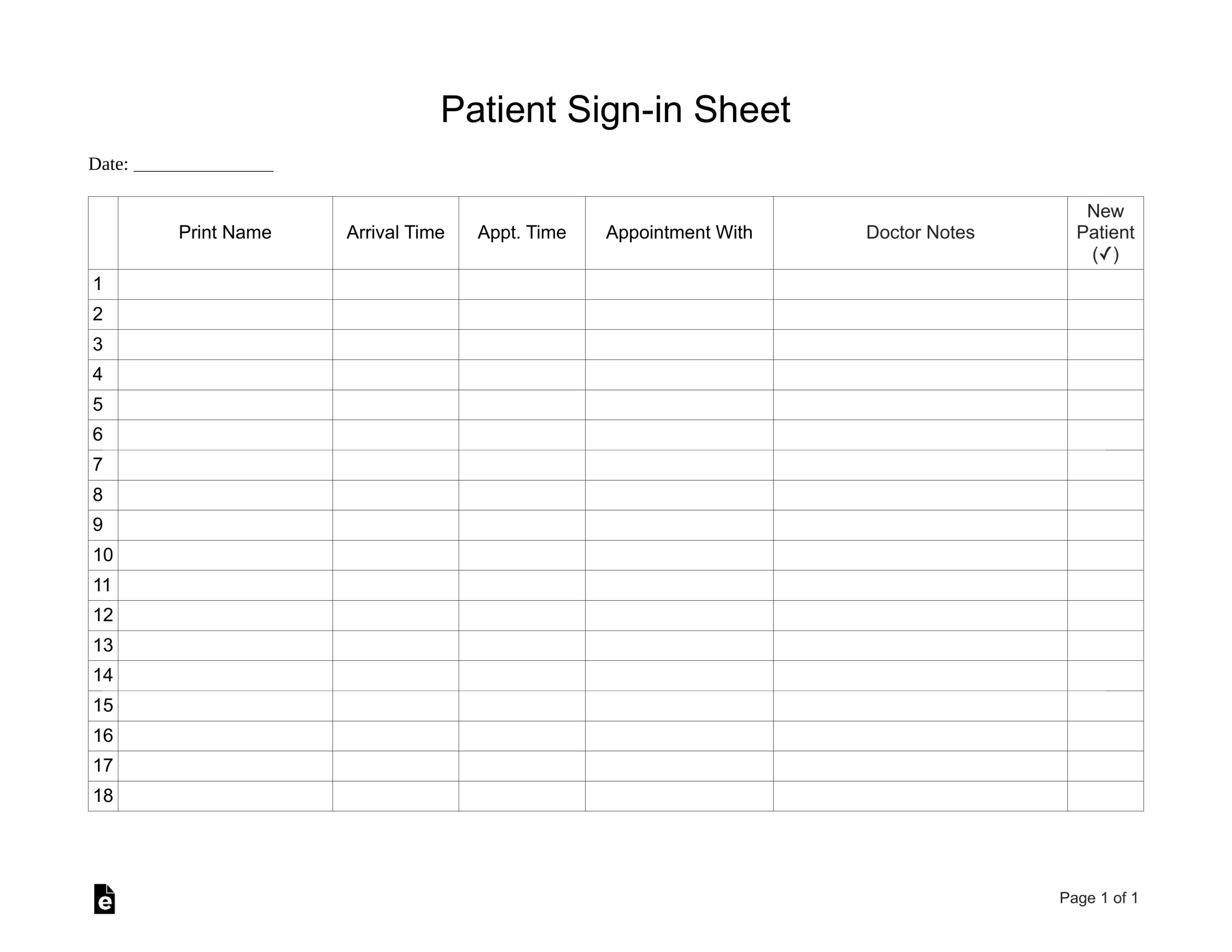 Free Patient Sign in Sheet Extended Template PDF Word EForms