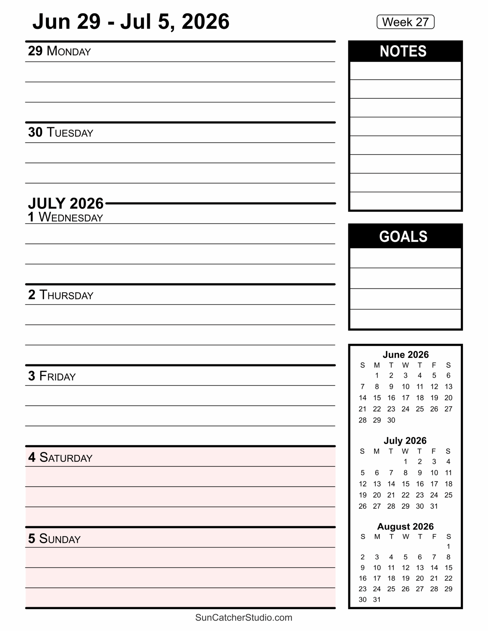 Free Printable 2026 Weekly Calendars For Easy Planning Free Printables Monograms Design Tools Patterns DIY Projects
