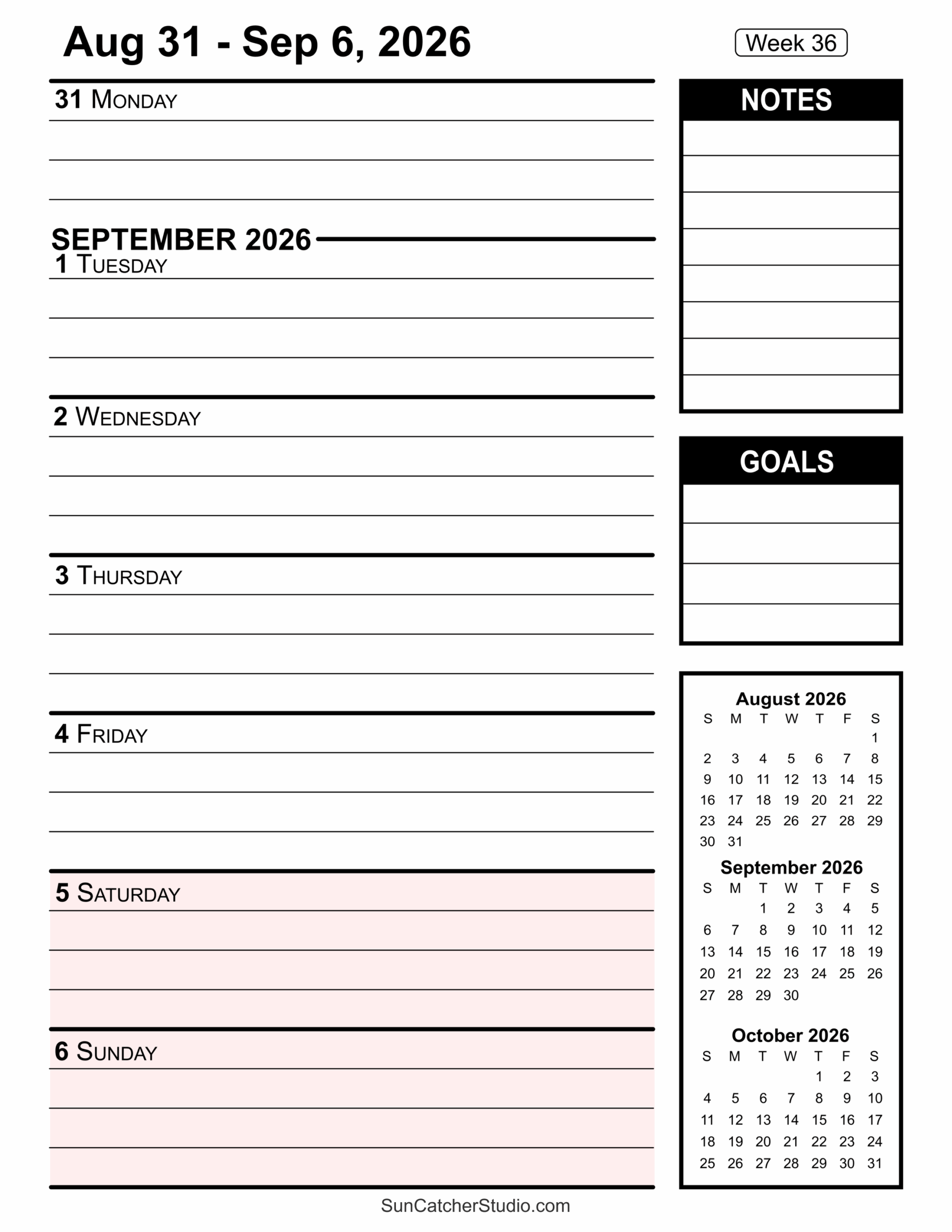 Free Printable 2026 Weekly Calendars For Easy Planning Free Printables Monograms Design Tools Patterns DIY Projects
