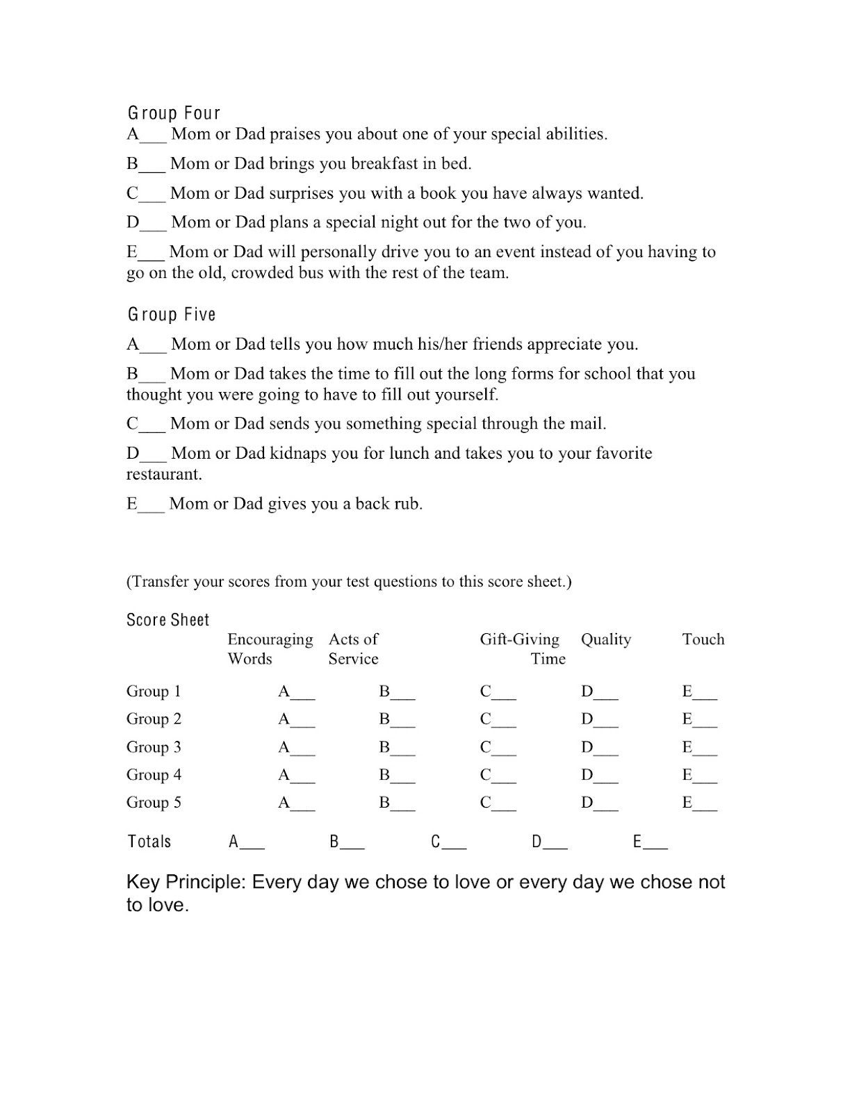 Printable Love Languages Single Quiz