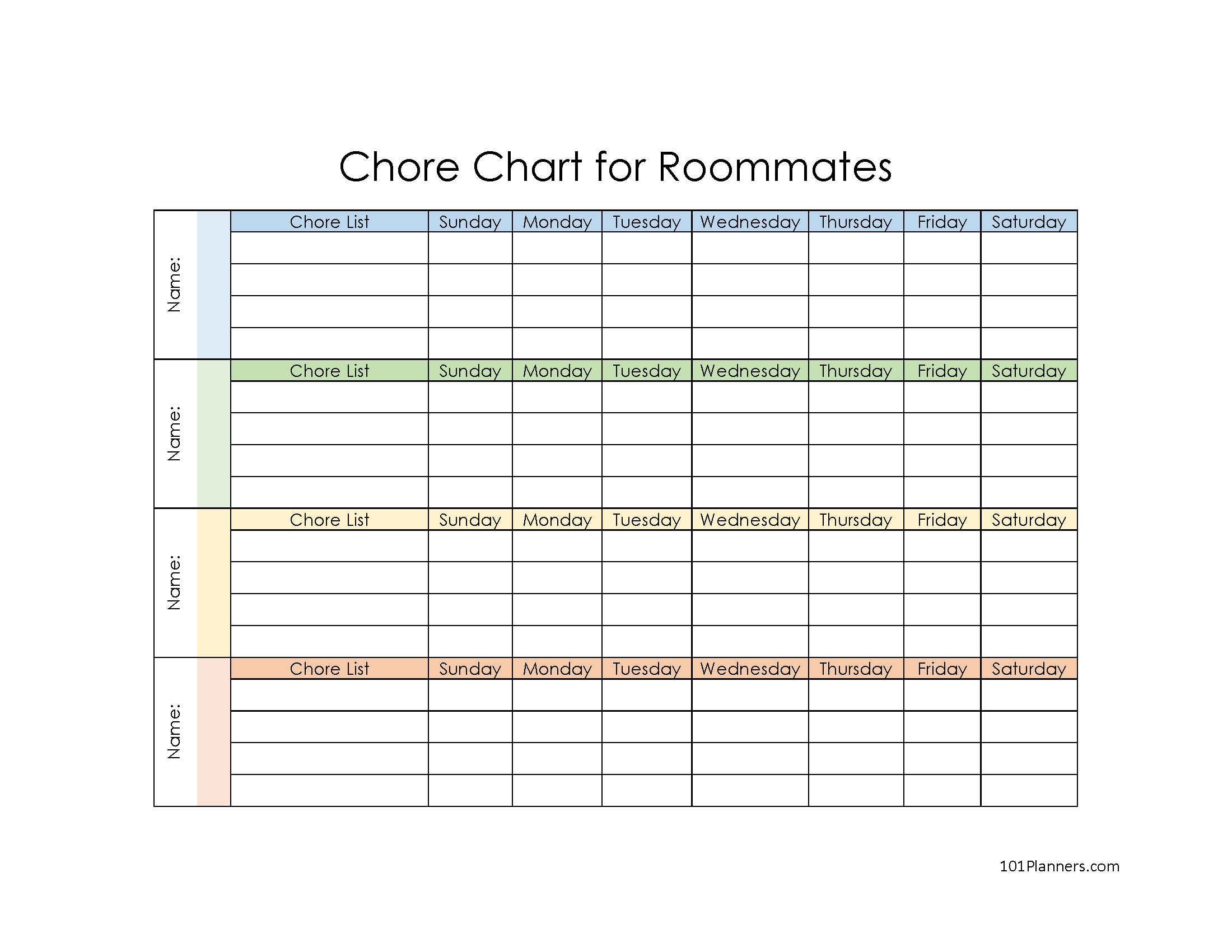 Cleaning Schedule Printable Roomate