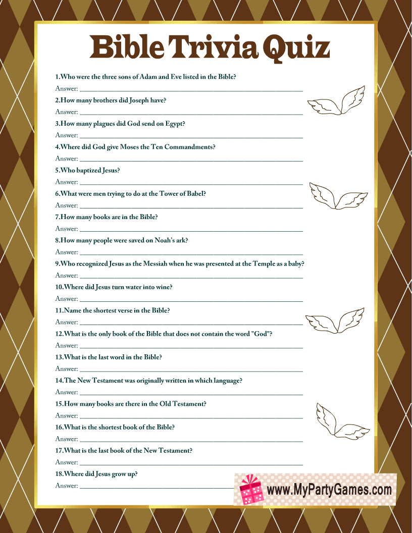 Free Printable Teen Bible Trivia Questions