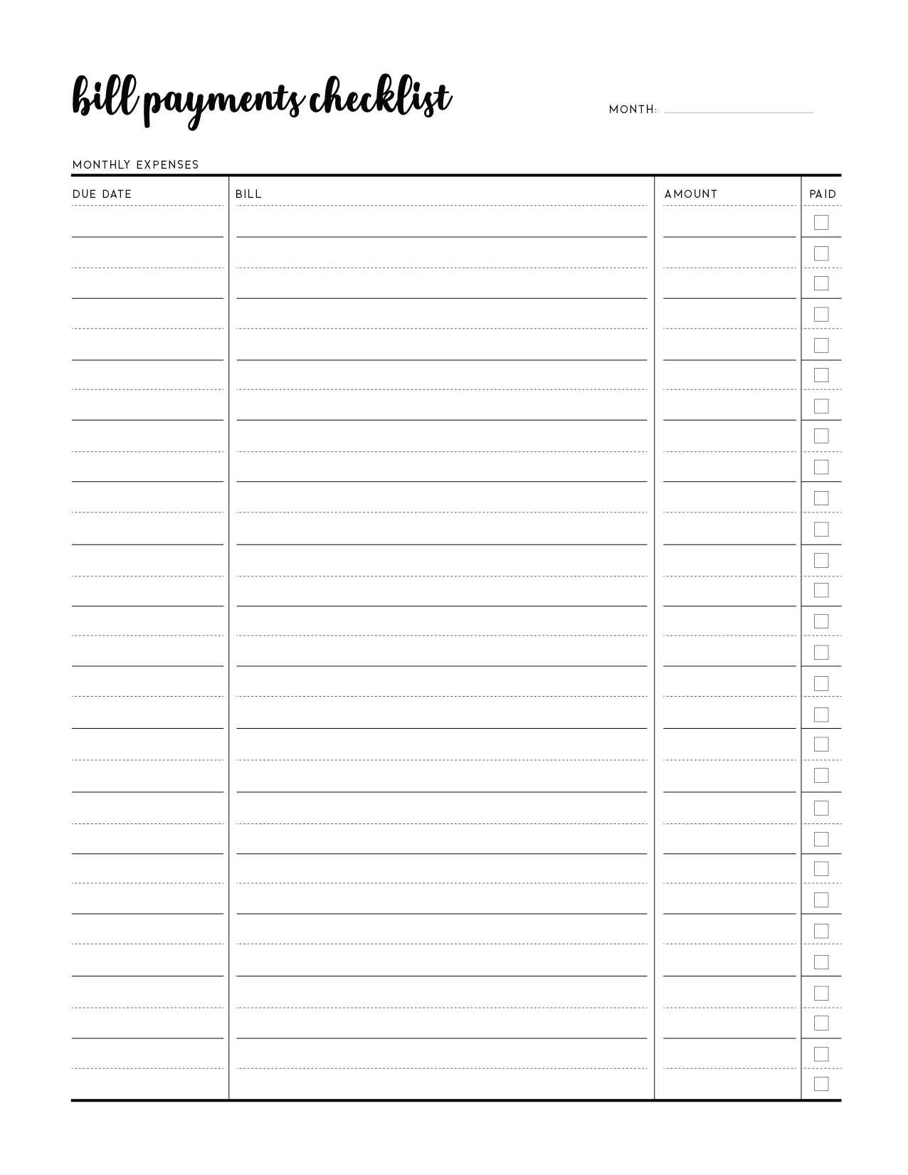Printable List For Billing Printable List For Billing