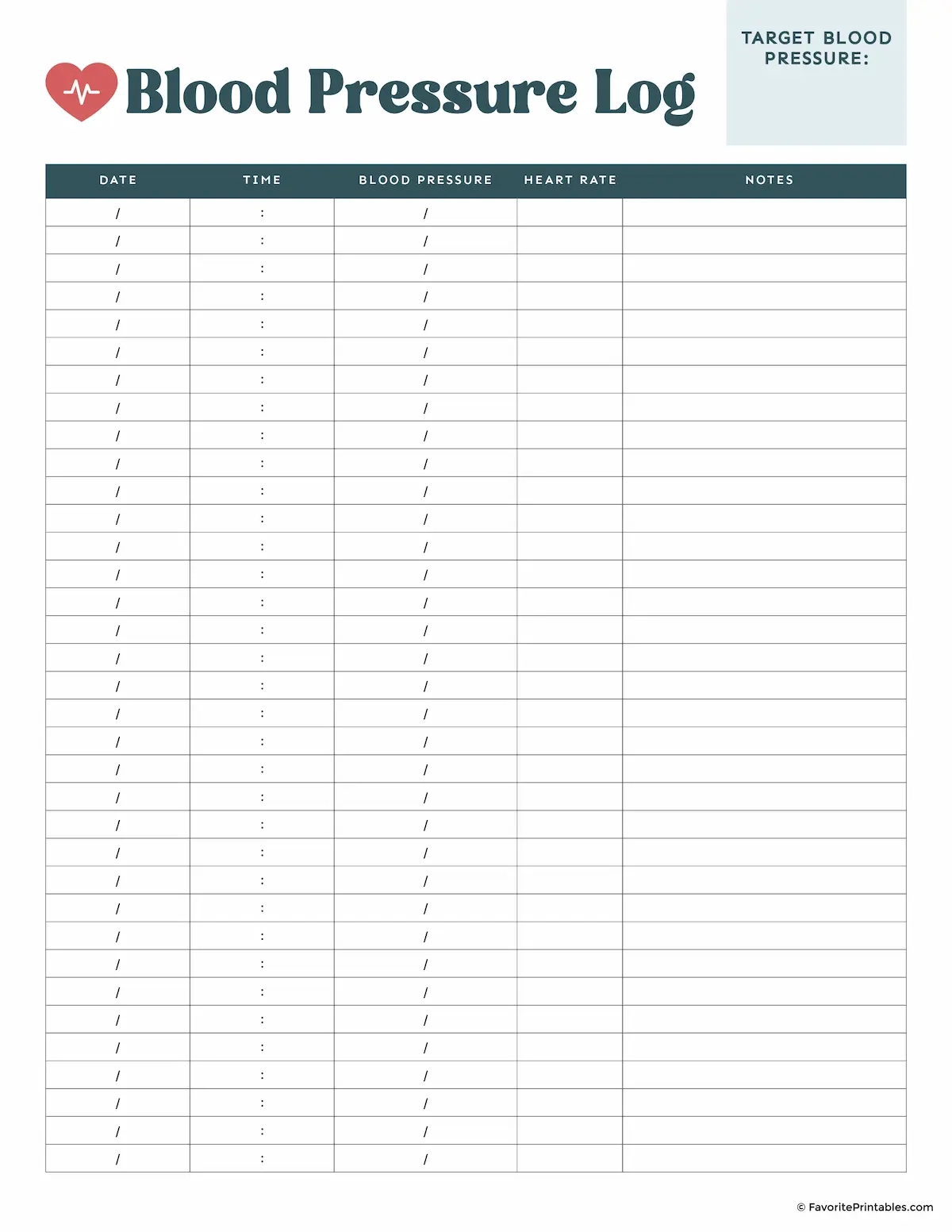 Free Printable Heart Rate Chart