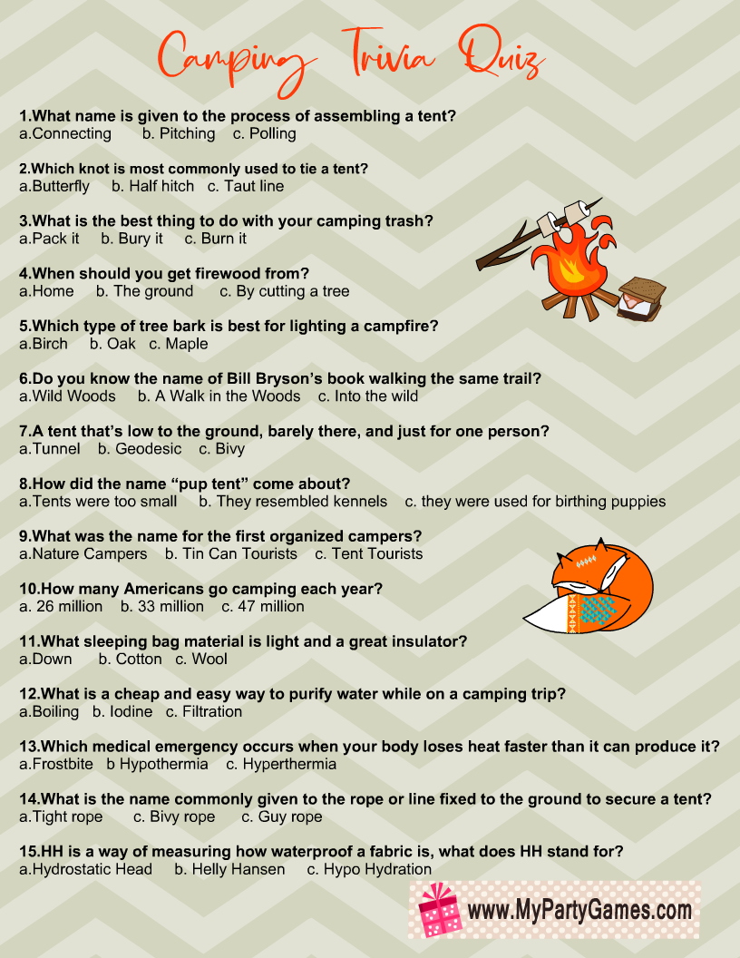 Home Trivia Quiz Printable