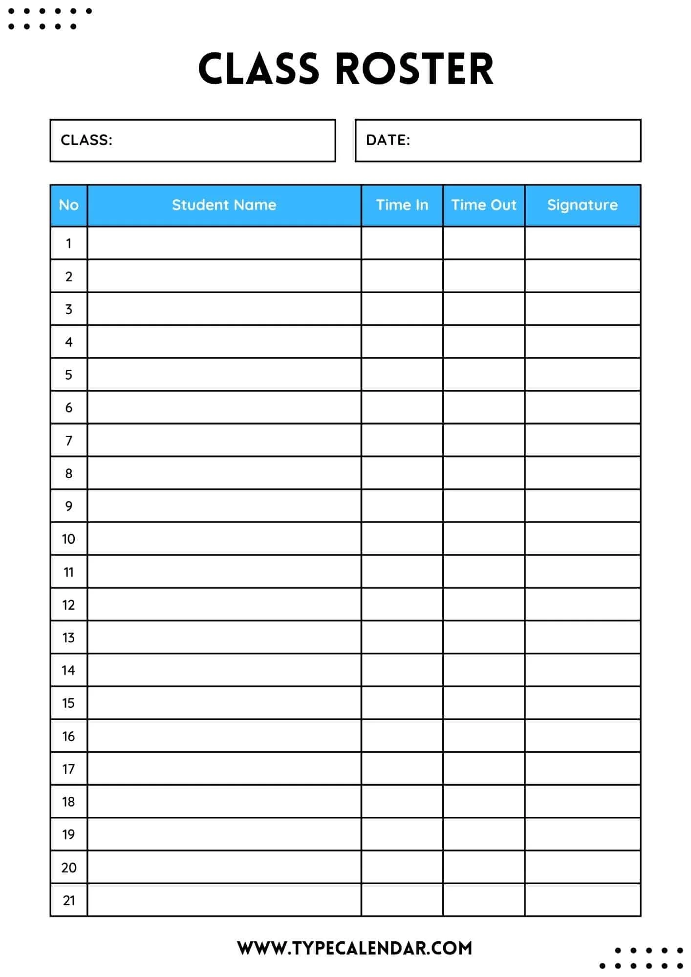 Free Printable Class Roster Templates Excel Word PDF Editable Free Printable Class Roster Templates Excel Word PDF Editable