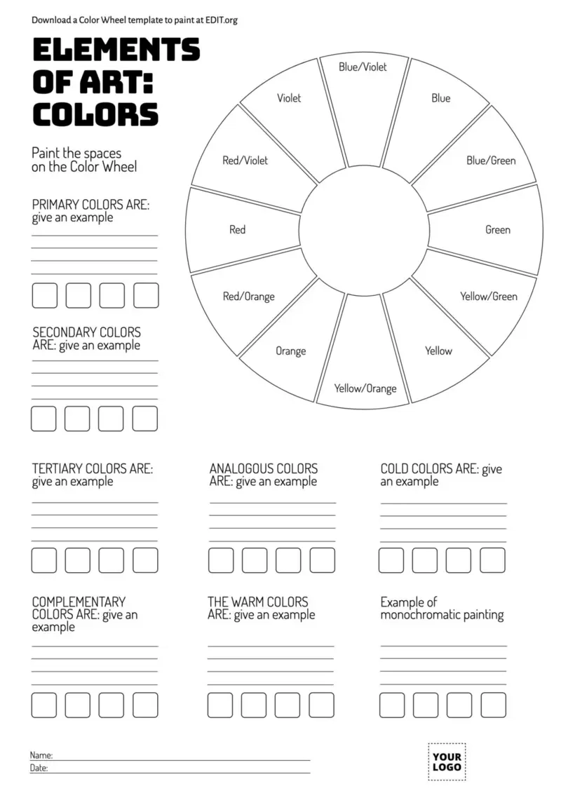 Color Wheel Chart Printable Worksheet