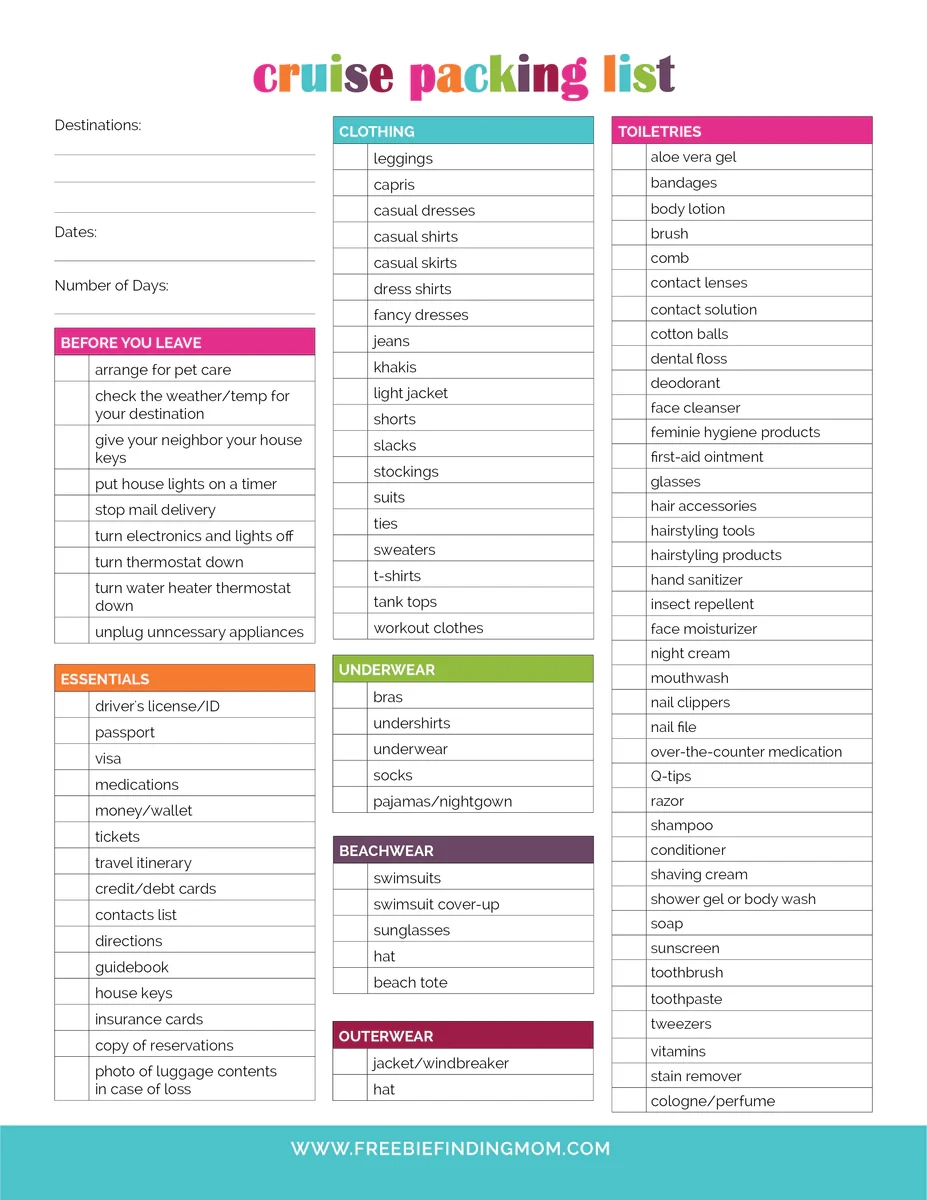 Cruise Printable Packing List