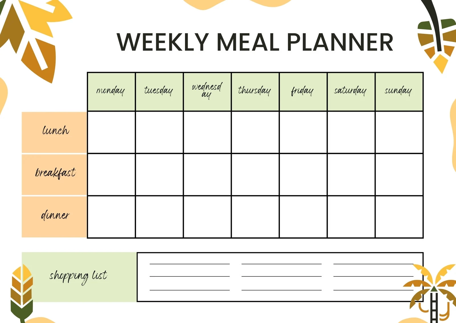 Monthly Menu Planner Printable