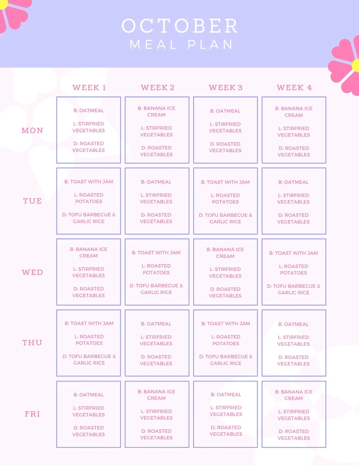 Free Printable Customizable Monthly Menu Templates Canva