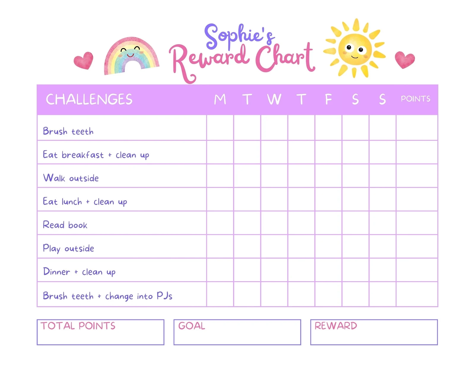 Blank Printable Reward Chart Kids