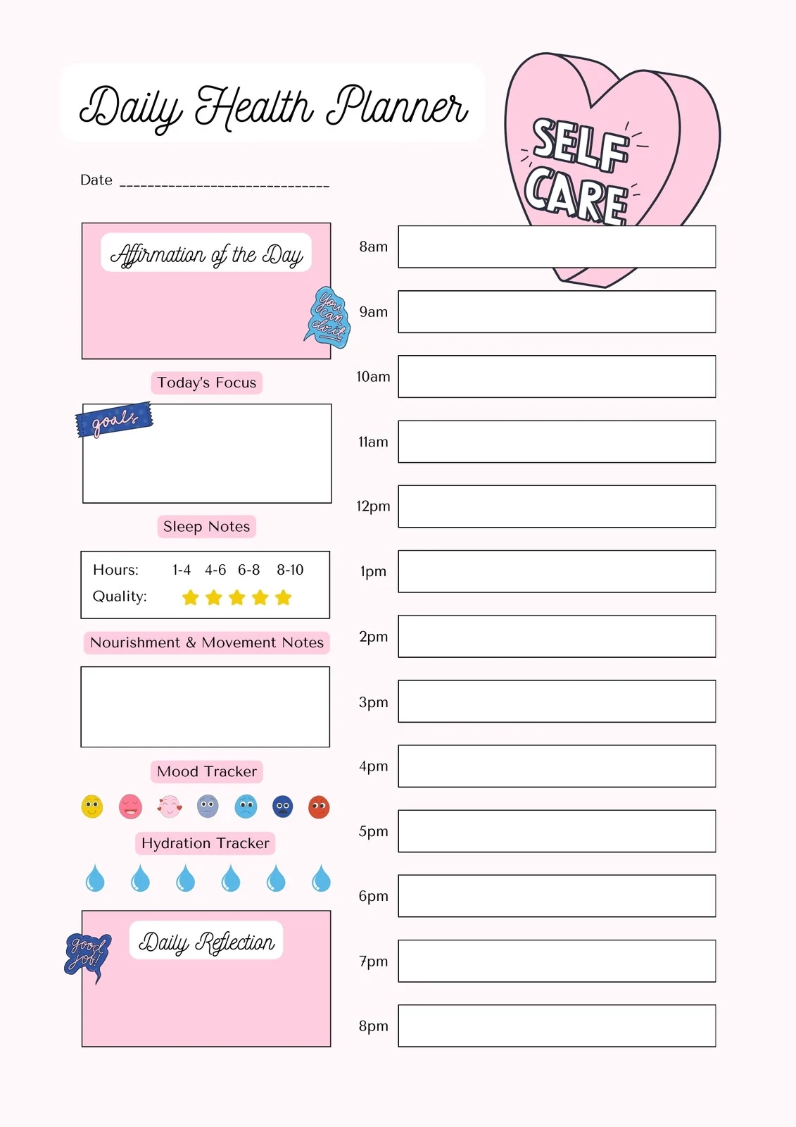 Free Printable Cute Daily Planner Template