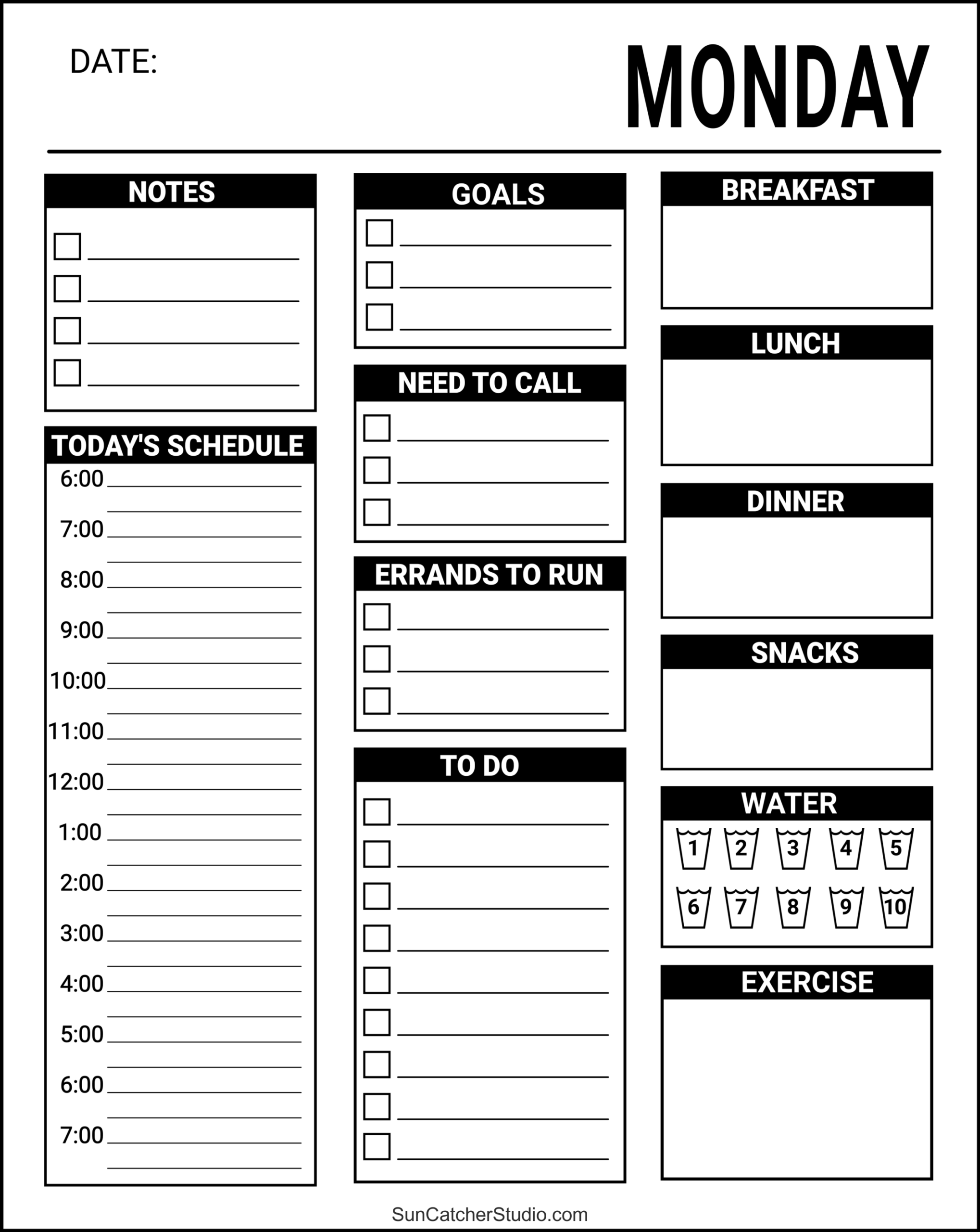 Printable Daily Planner Monday Printable Daily Planner Monday
