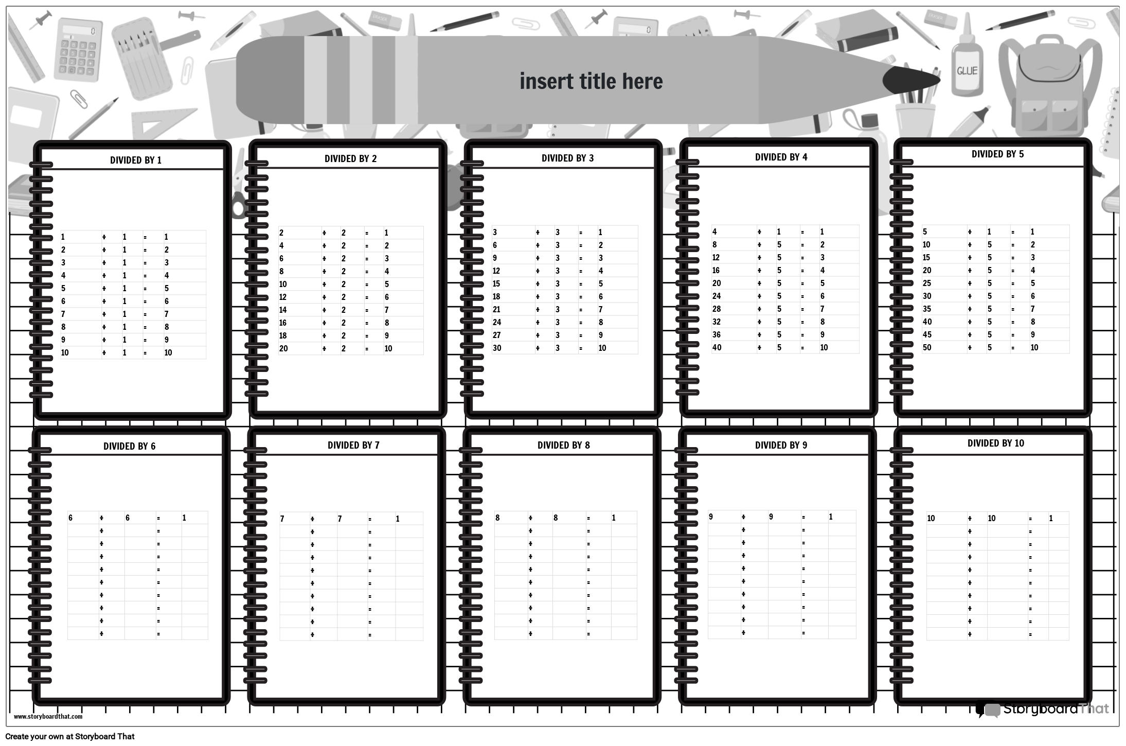 Free Printable Division Charts Tables From Storyboard That