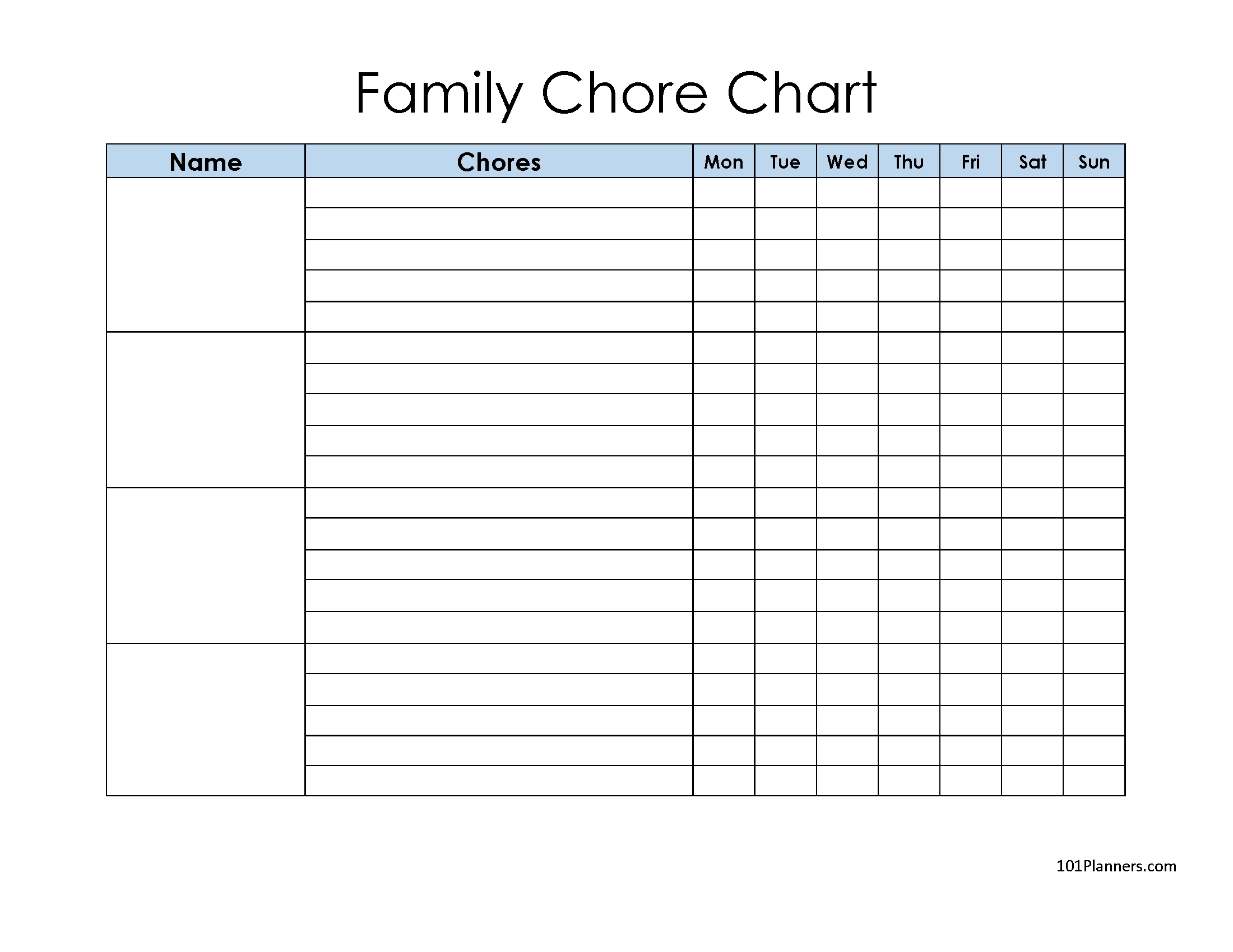 FREE Printable Family Chore Chart Many Templates Are Available