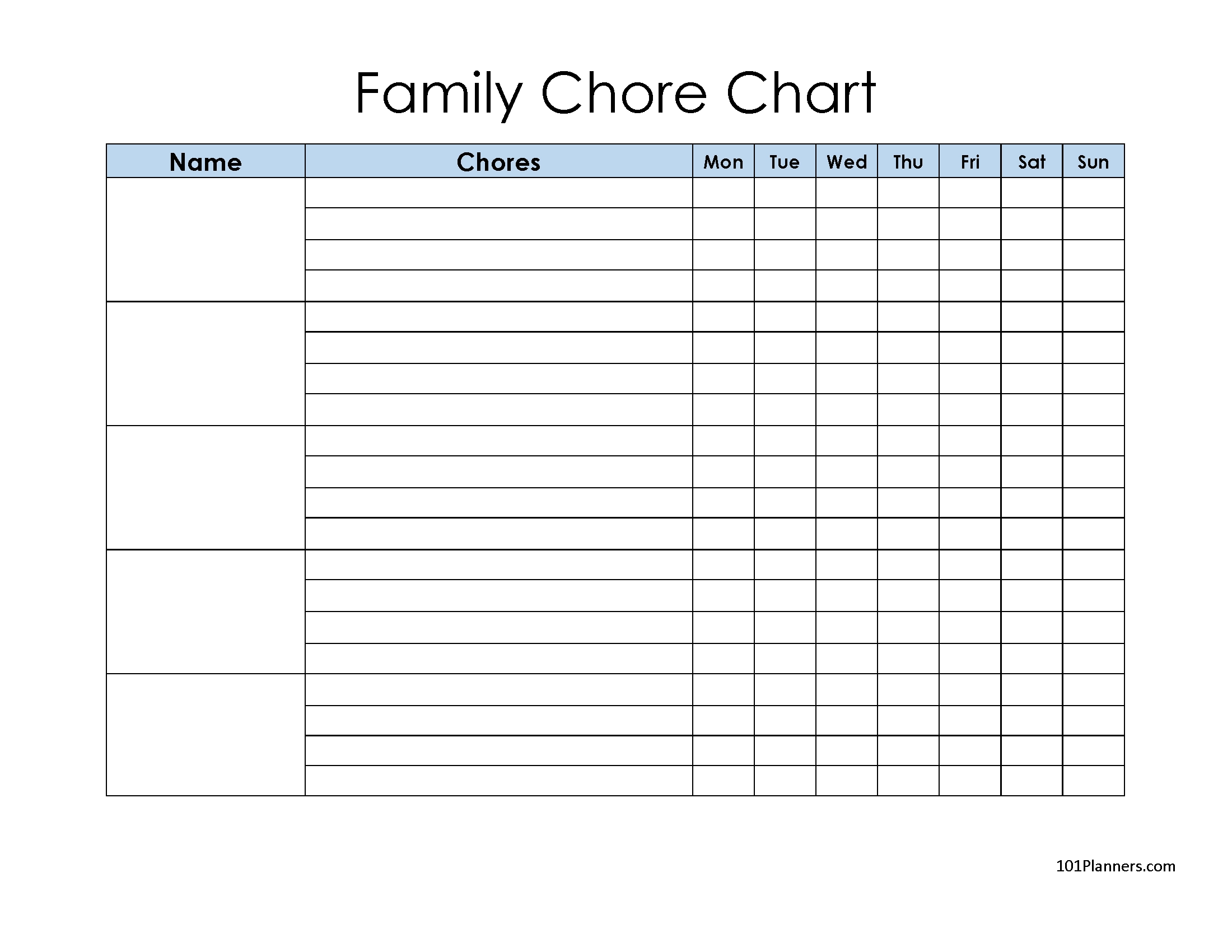 Printable Chore Chart Family