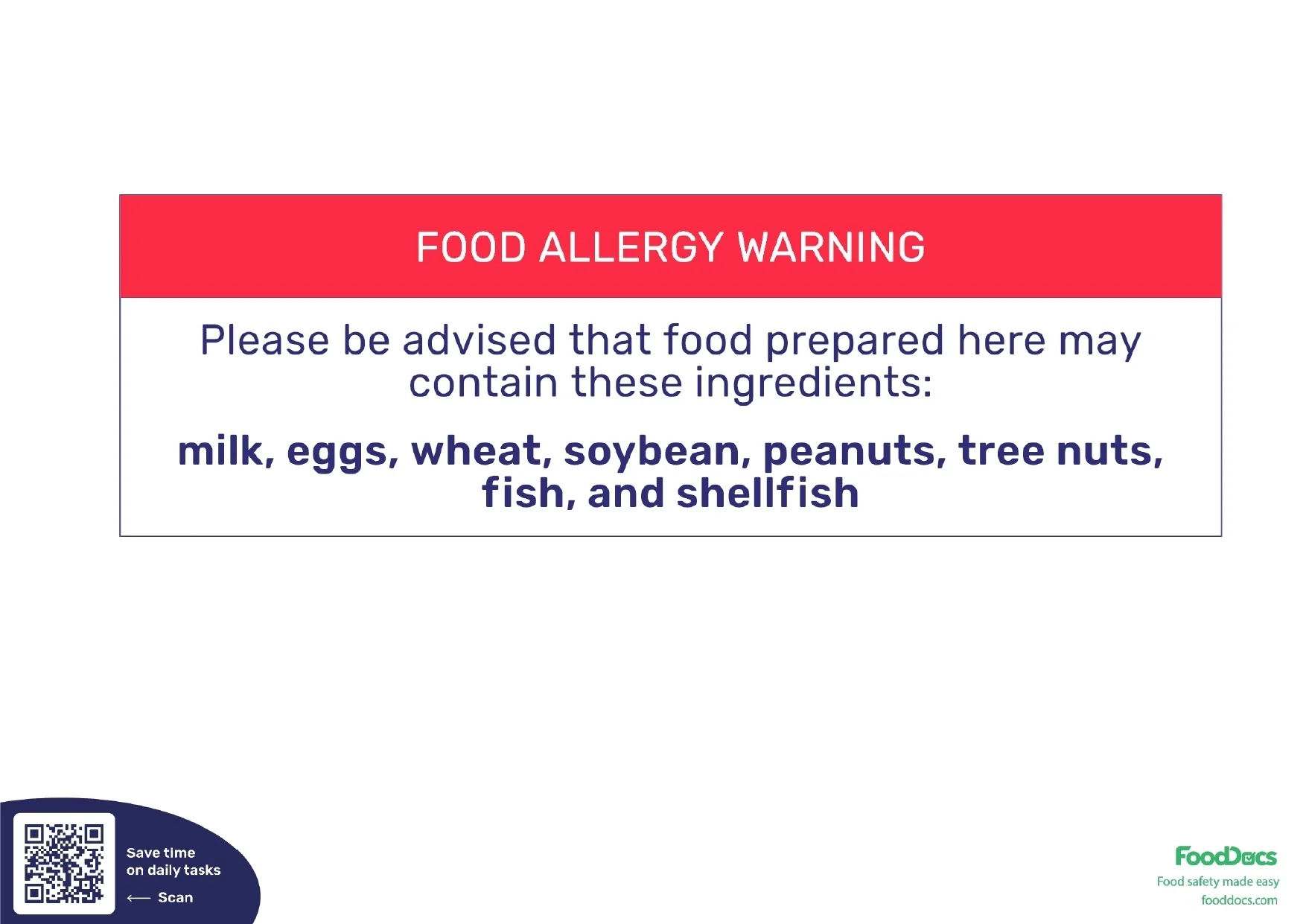 Free Printable Allergy Warning Signs