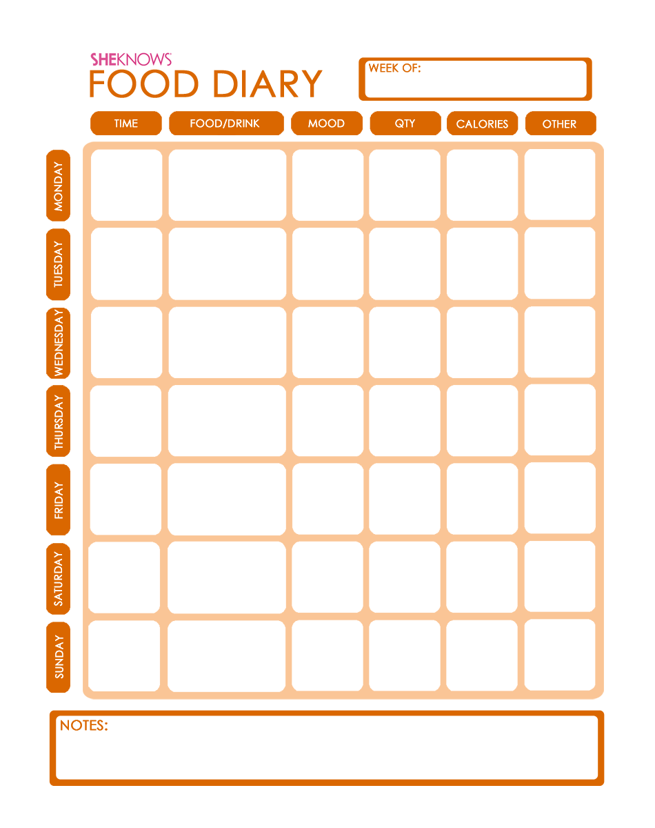 Free Printable Food Diary Template