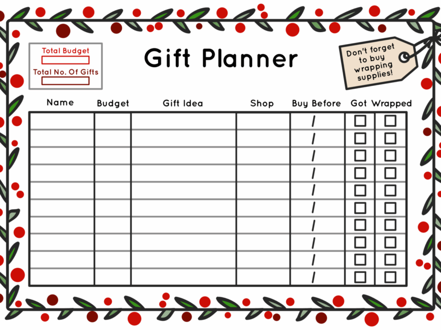 FREE Printable Gift Planner Work Over Easy