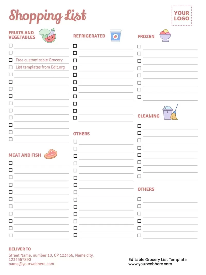 Interactive Printable Grocery List