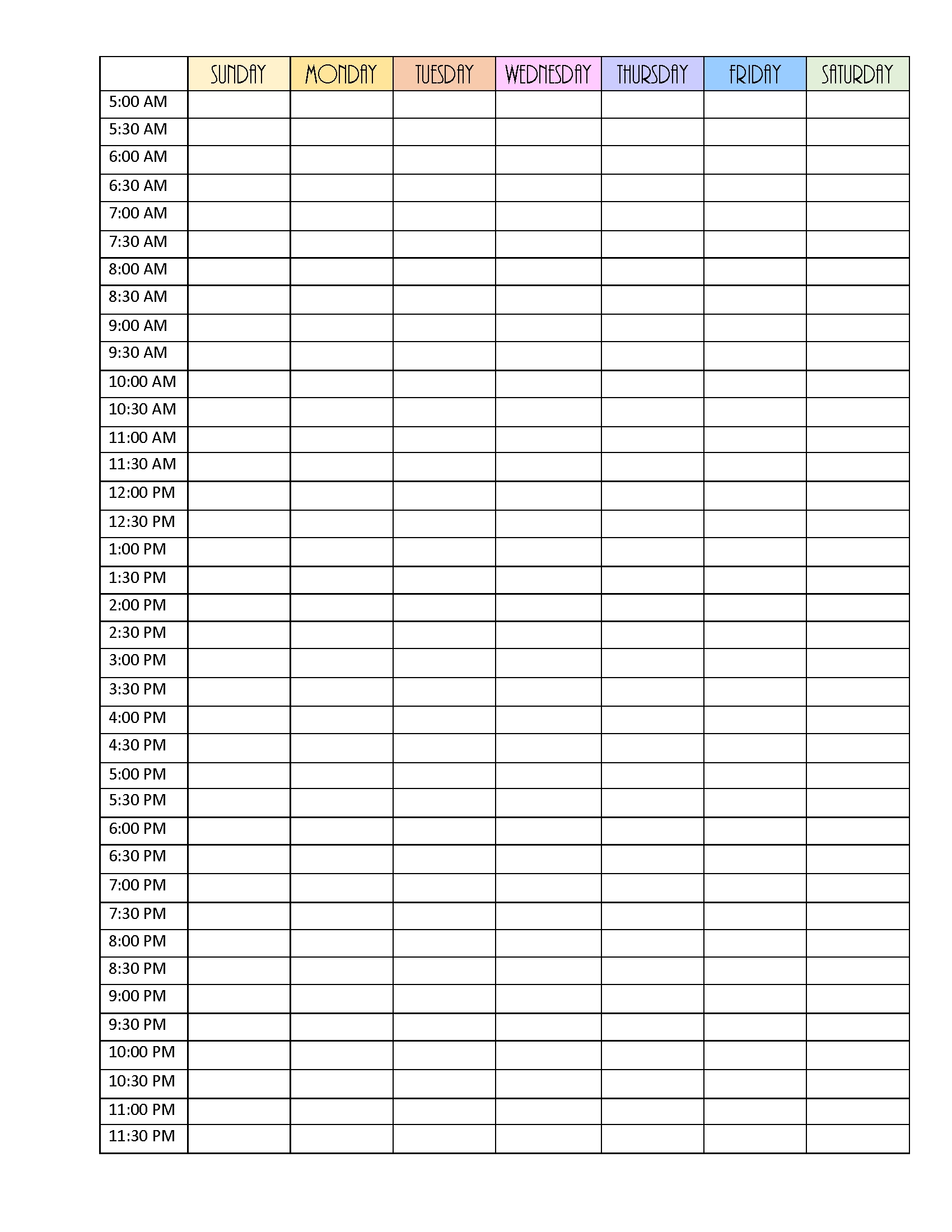 Hourly Planner Schedule Printable
