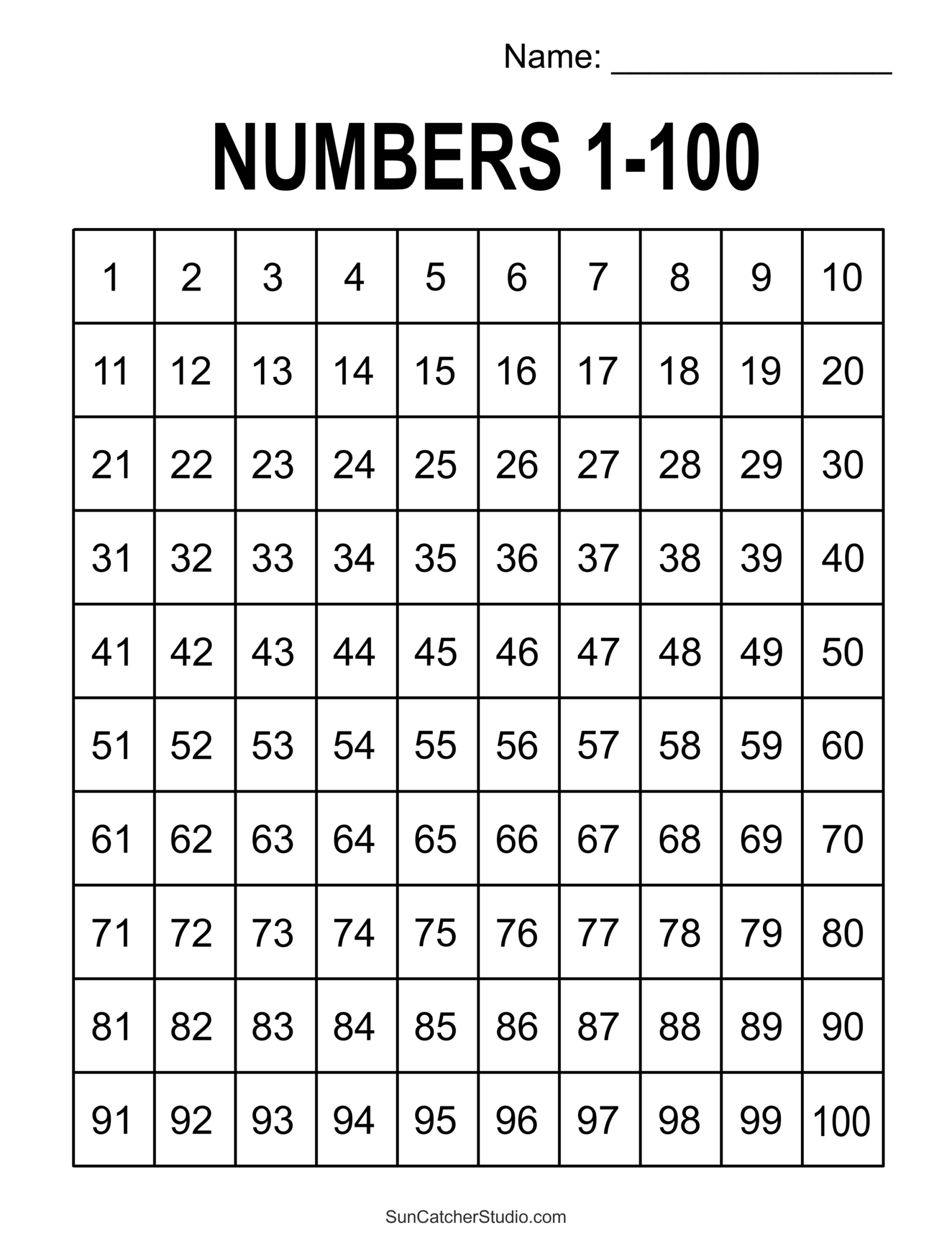 Hundreds Chart Large Printable