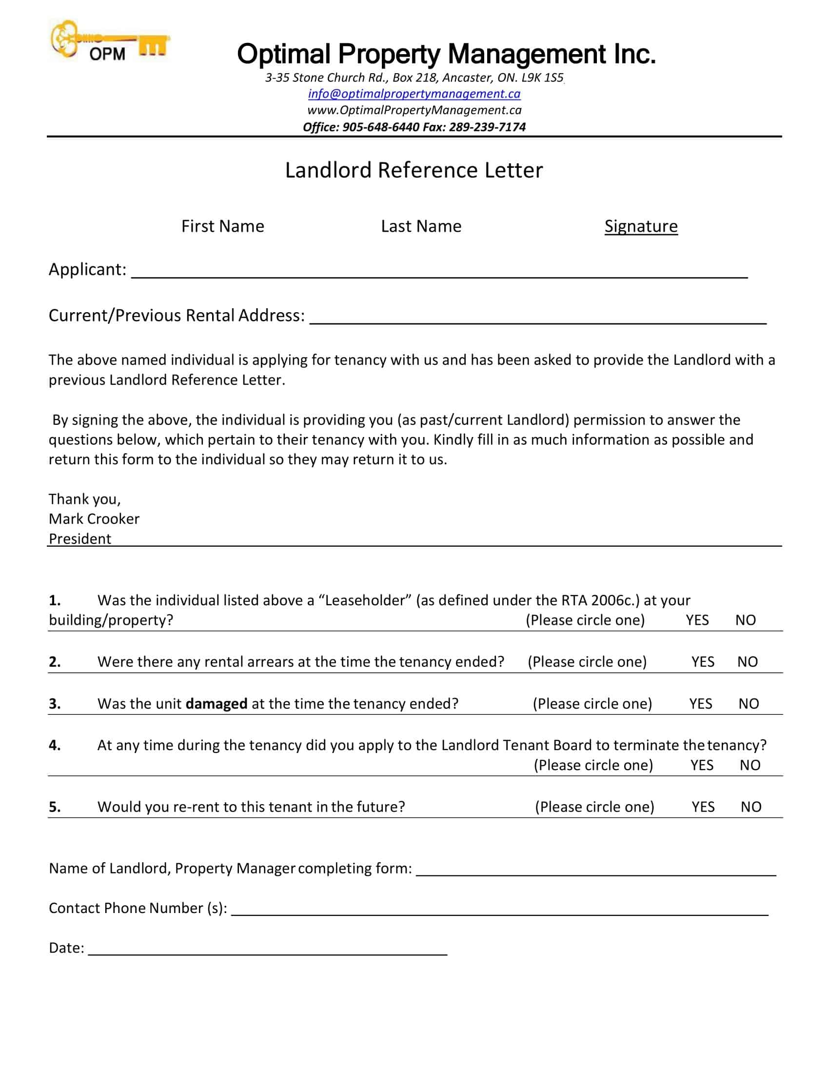 Free Printable Rental Reference Sheet