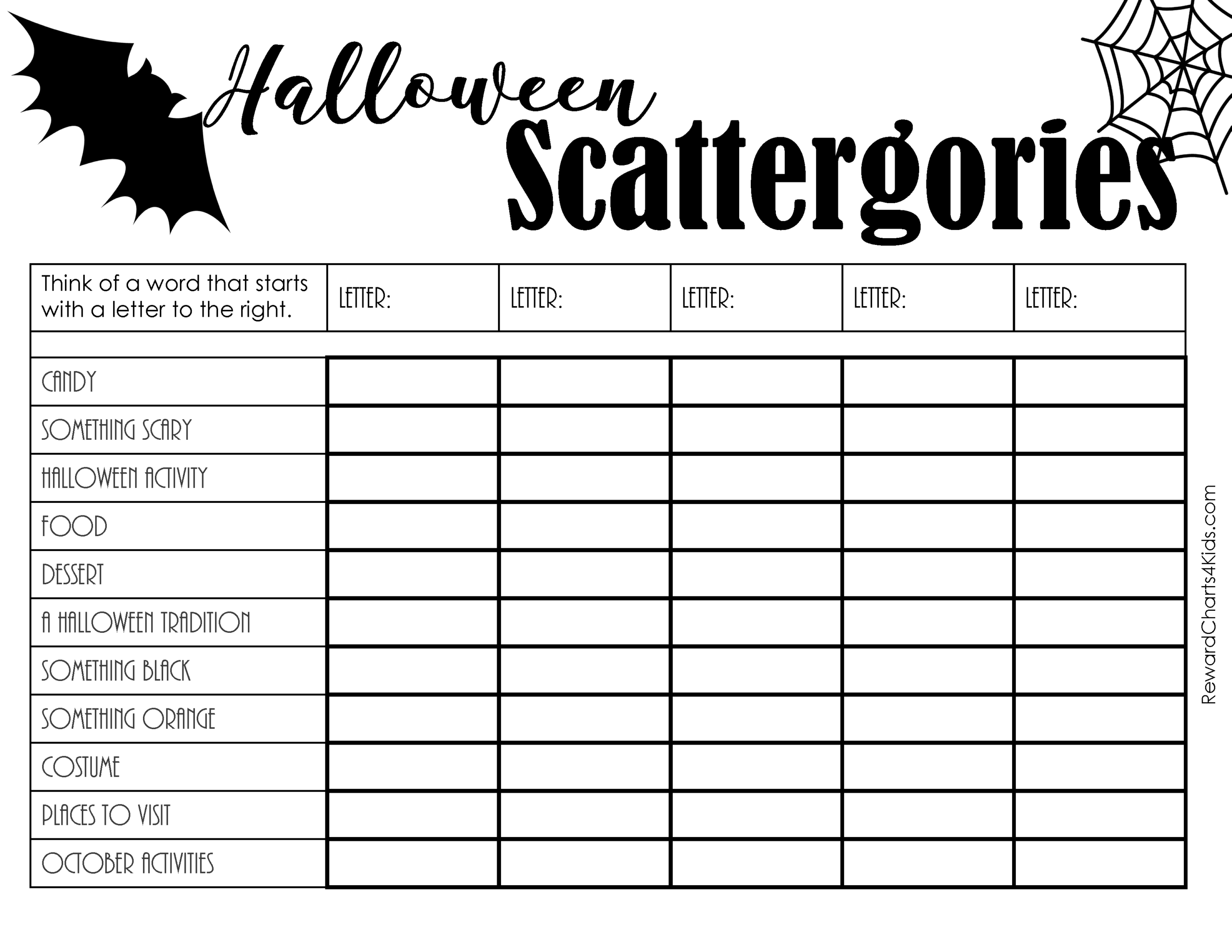 Printable Blank Scattergories Answer Sheets