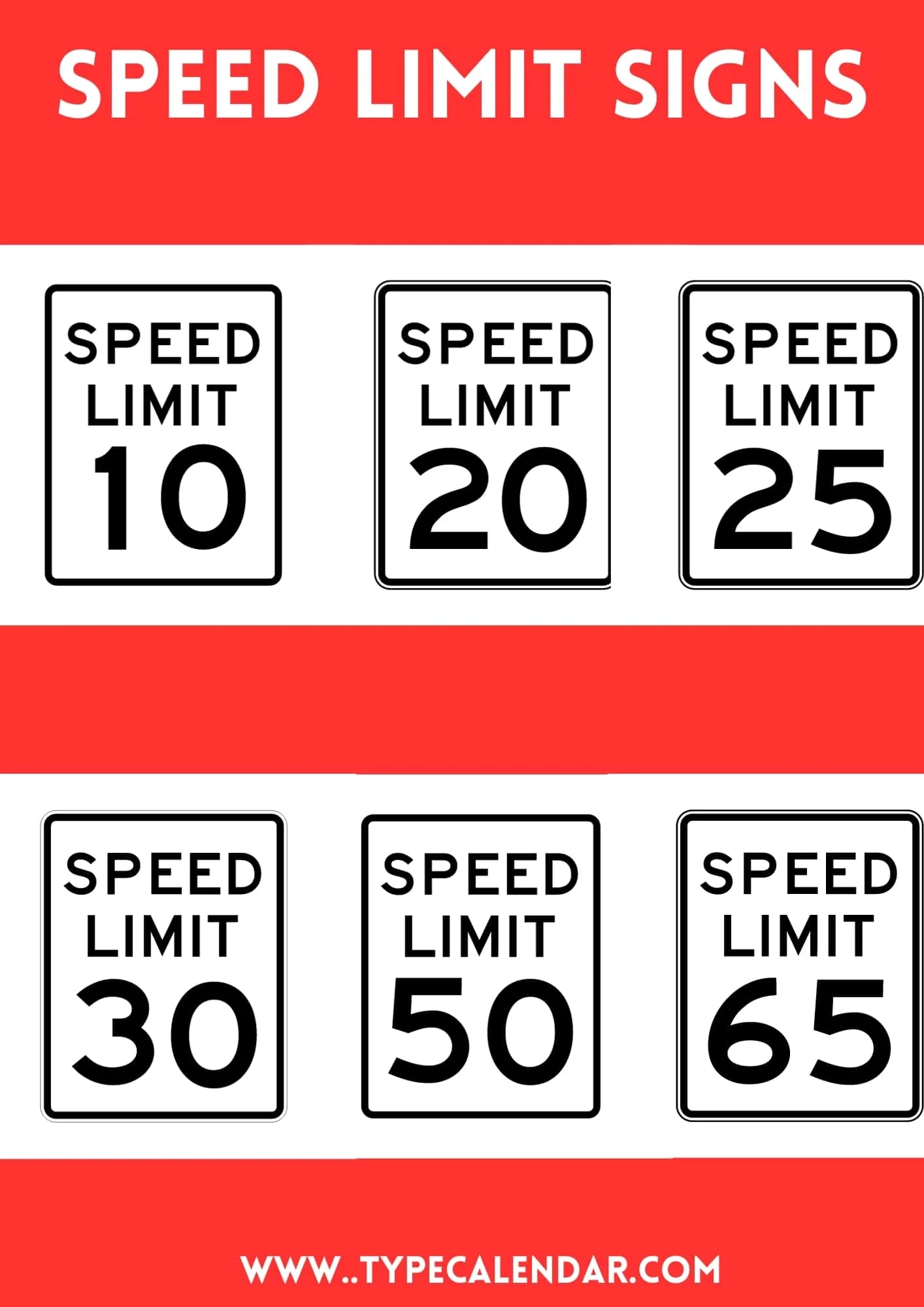 Free Printable Speed Limit Sign Templates PDF PNG 10 15 25 35 55 MPH KM