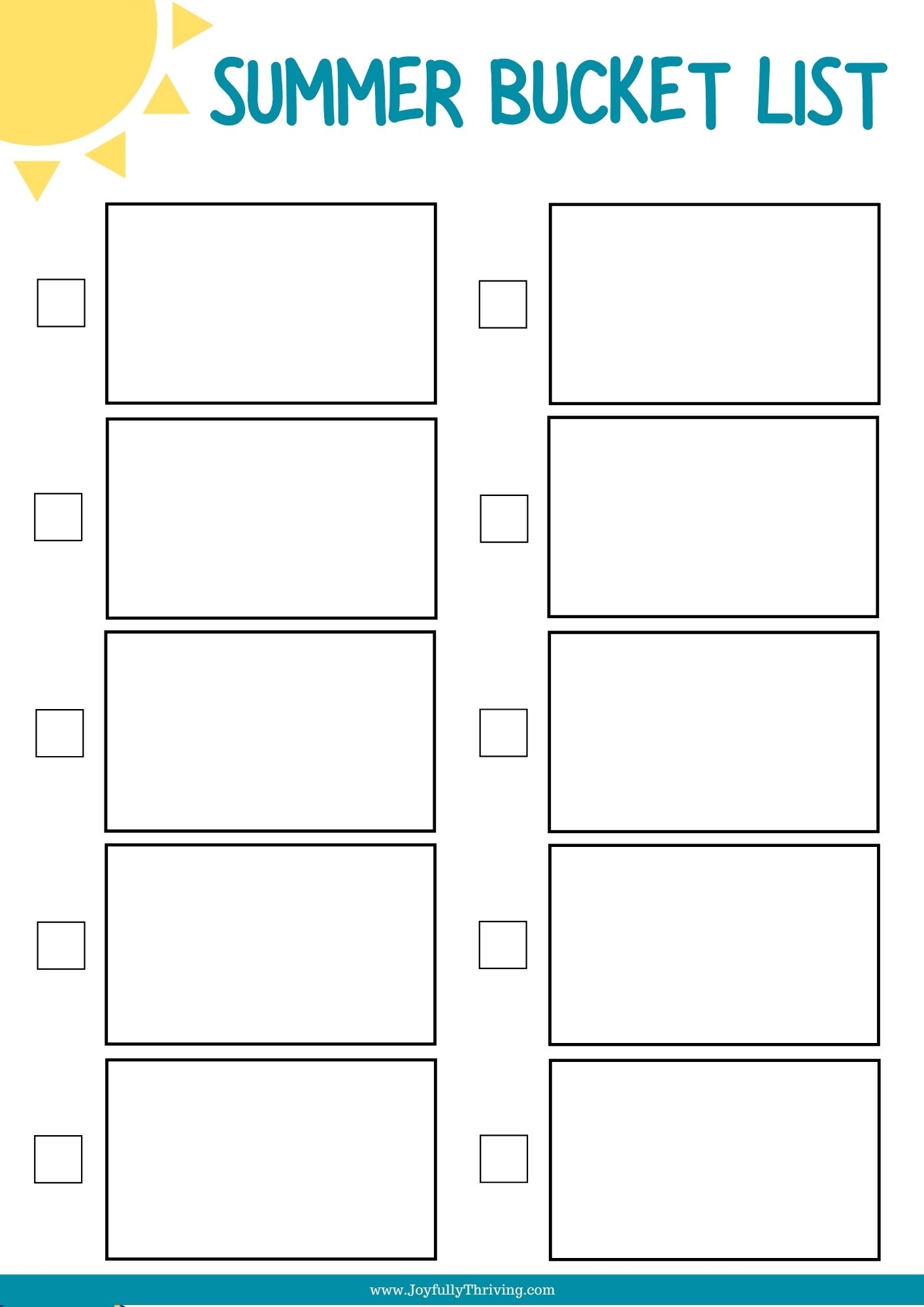 Blank Summer Bucket List Family Printable