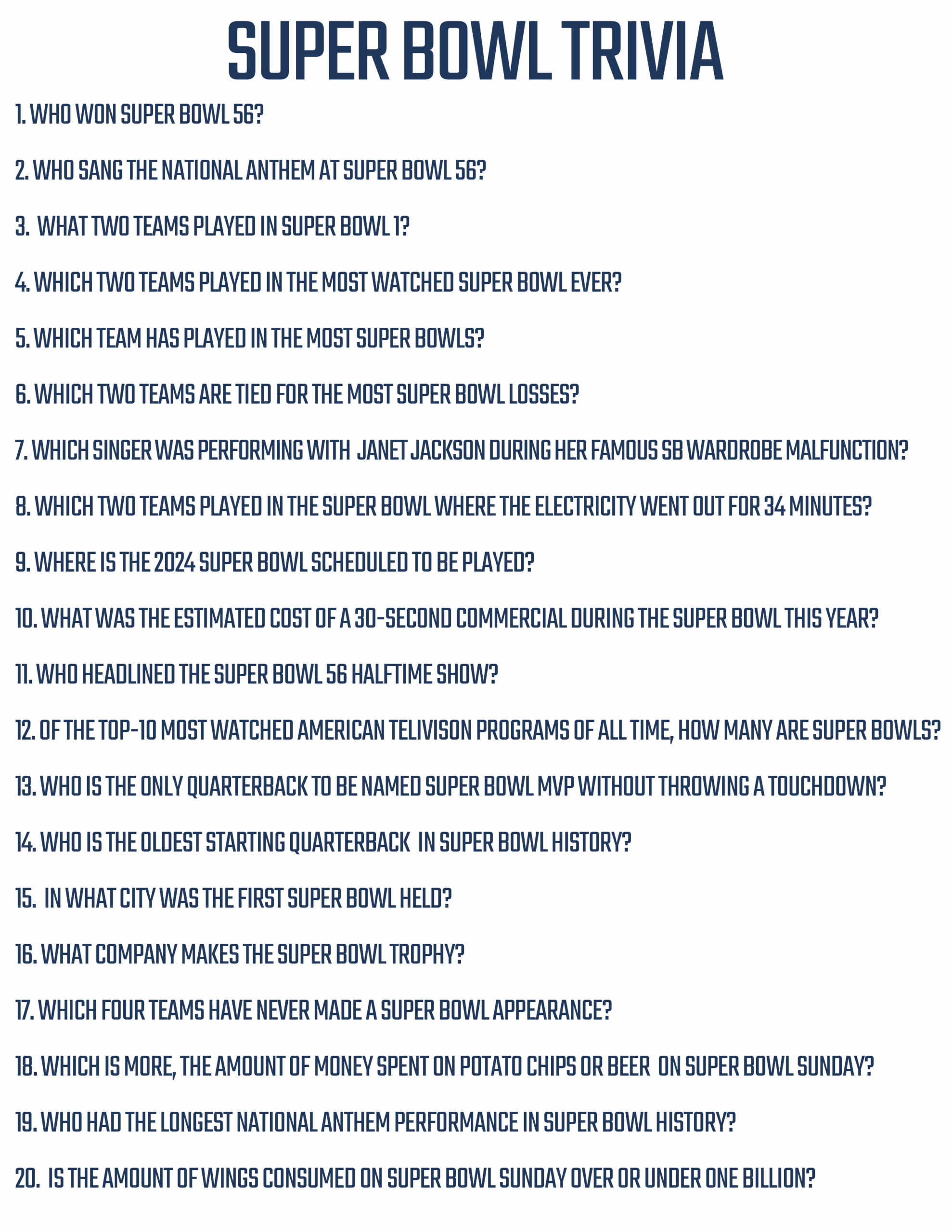 Free Super Bowl Trivia Games Printable