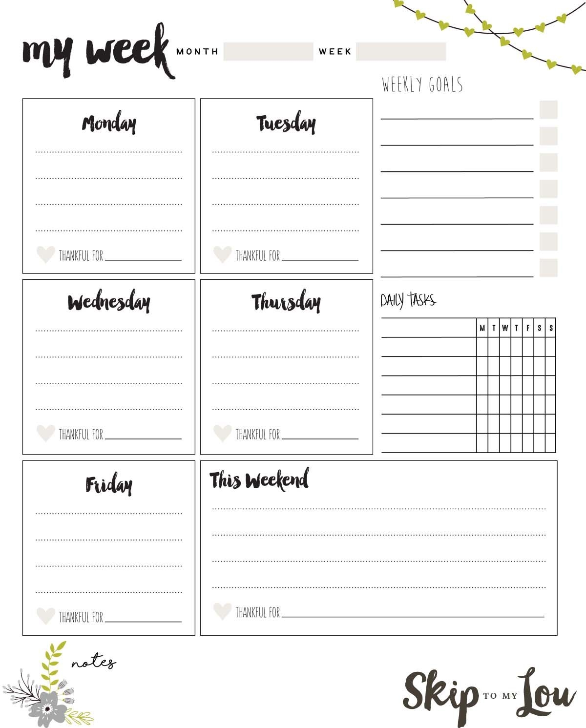 Free Printable Weekly Planner Skip To My Lou Worksheets Library