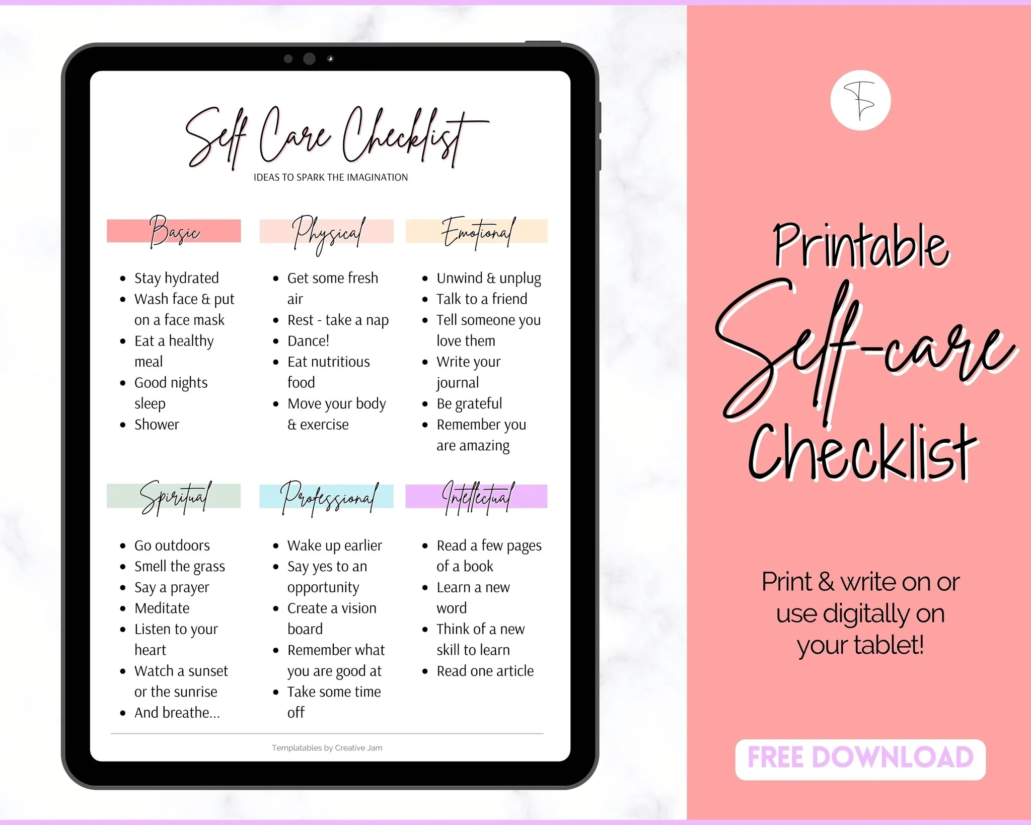 FREE Self Care Checklist Printable Rainbow