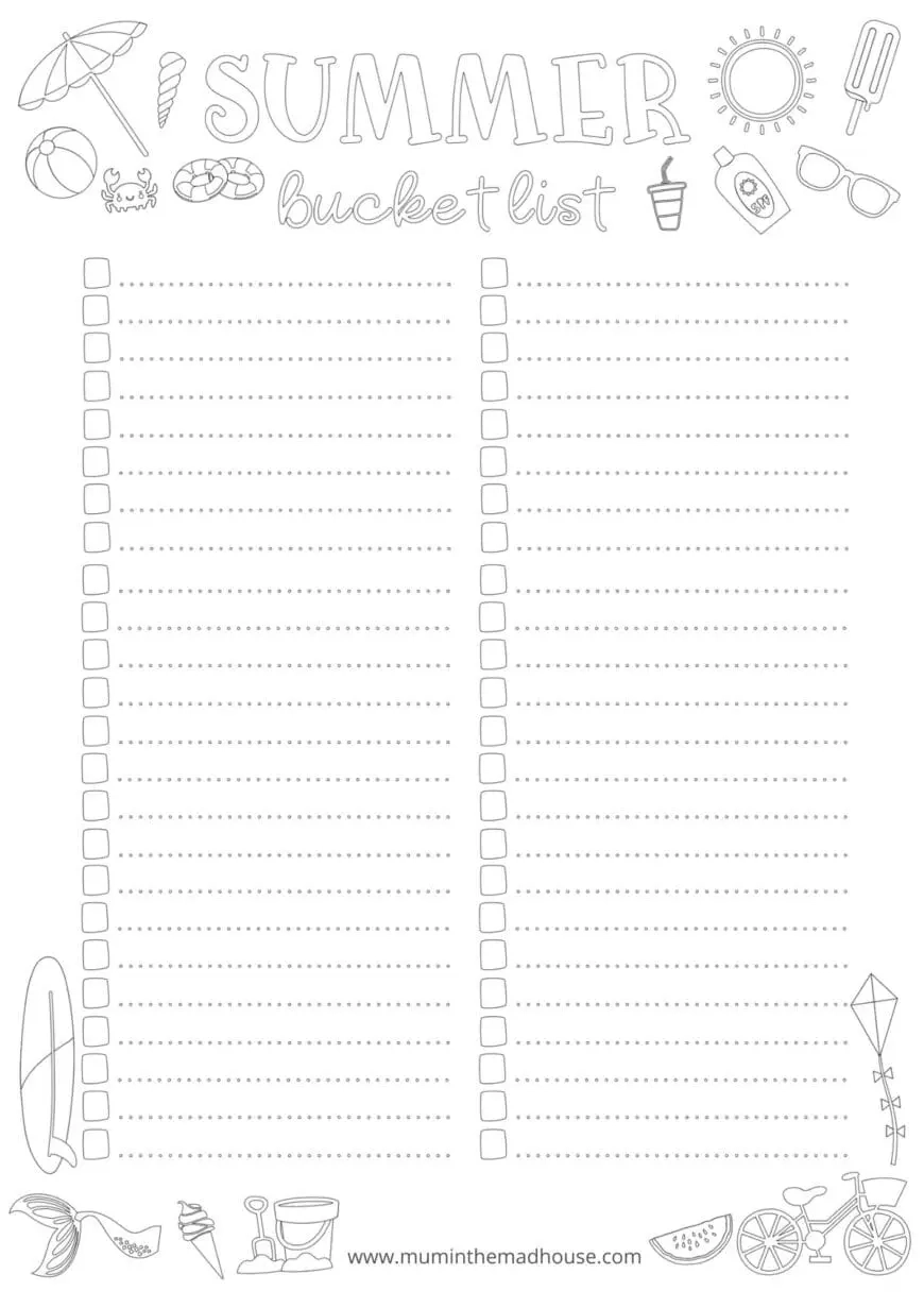 Free Summer Bucket List Template Fun Activities For The Whole Family